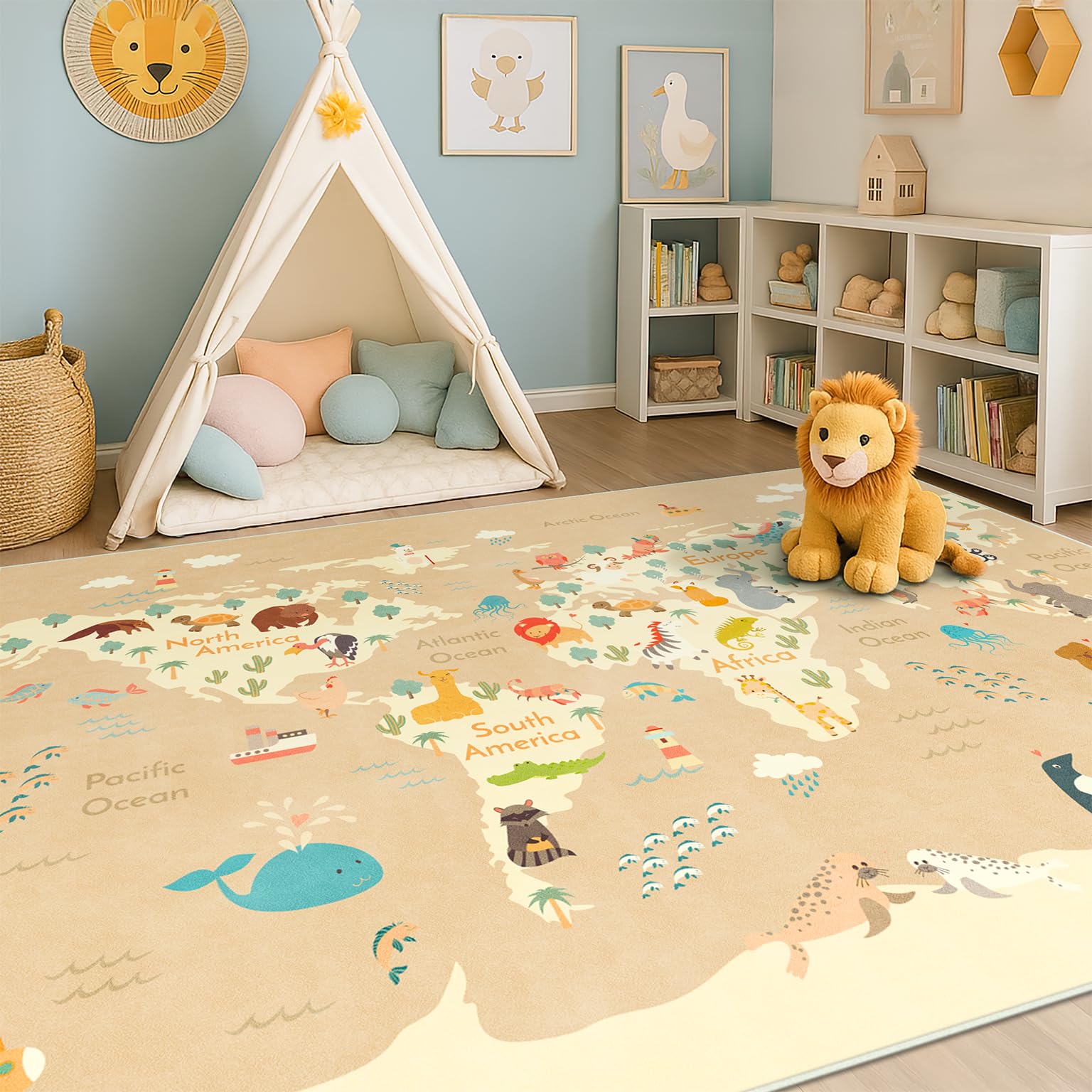 Hazo Haus Washable Kids Rug 5x7, Beige