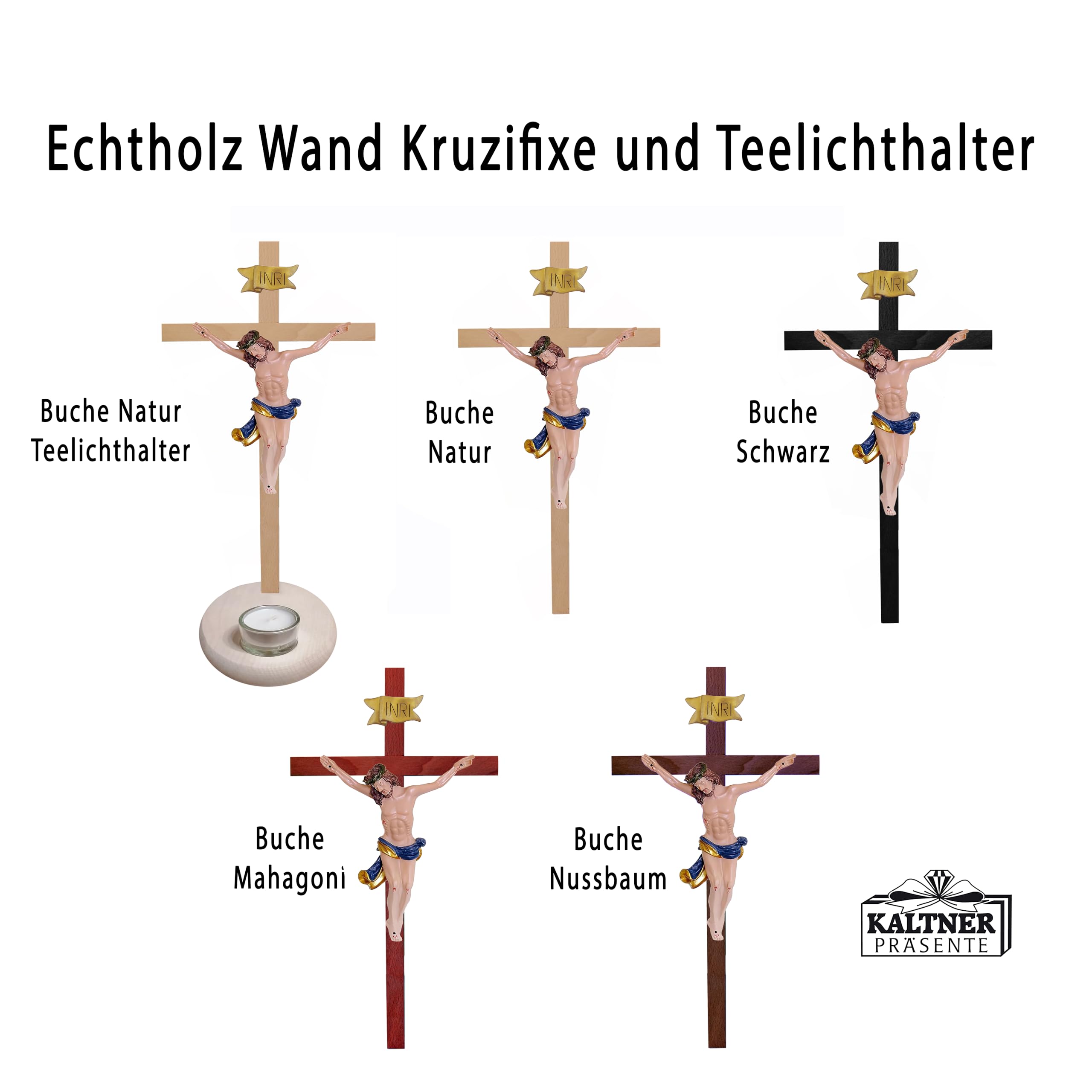 Kaltner Präsente Idée cadeau : croix murale de 15 cm en bois de hêtre véritable - Figurine de Jésus-Christ peinte à la main en fonte synthétique de qualité supérieure en résine