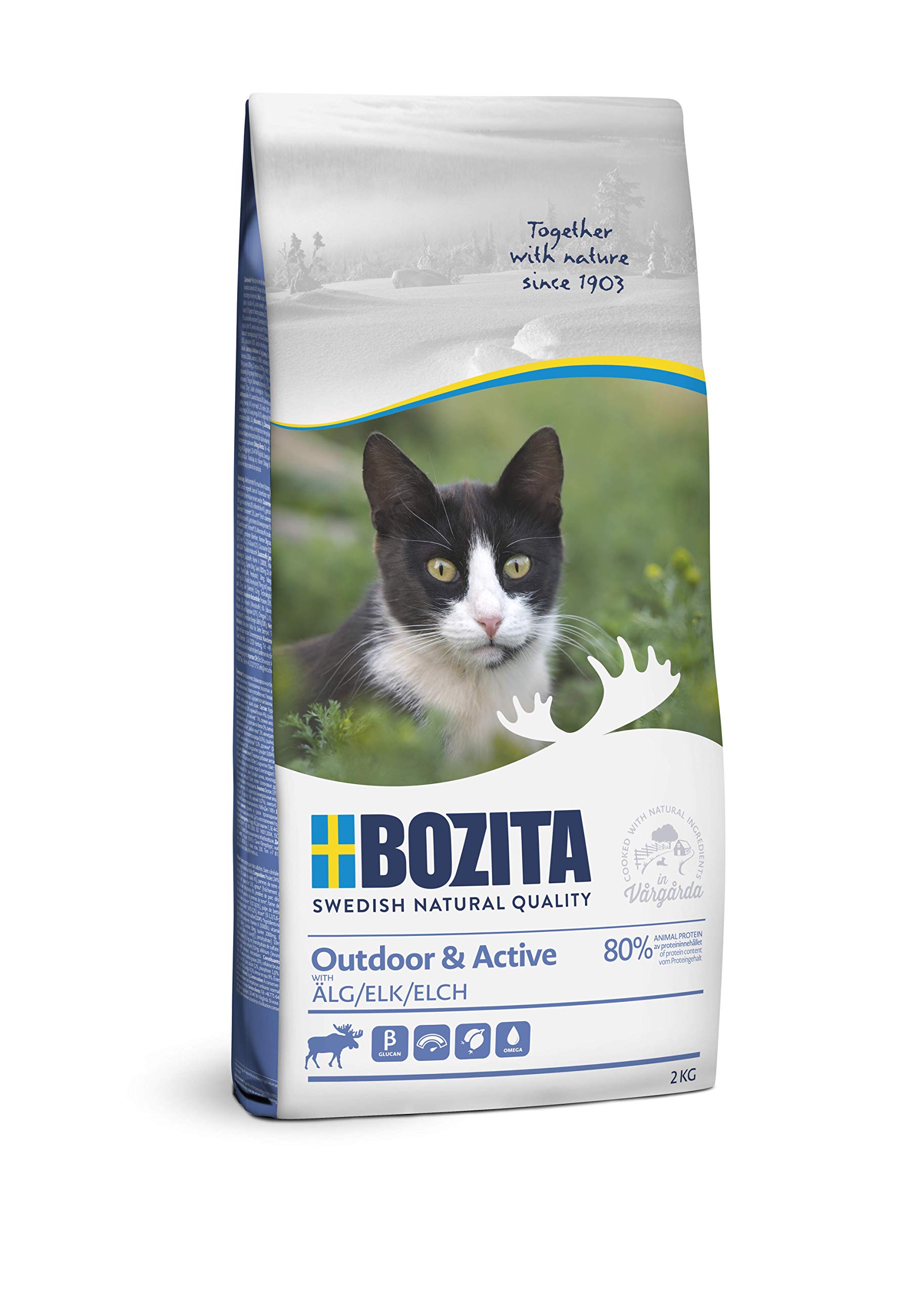 Bozita Outdoor & Active Dry Cat Food with Elk - 10 kg - Wheat Free Dry Food for Active, Sensitive Cats - 30% Protein, 20% Fat - No Sugar & GMO - From Sweden