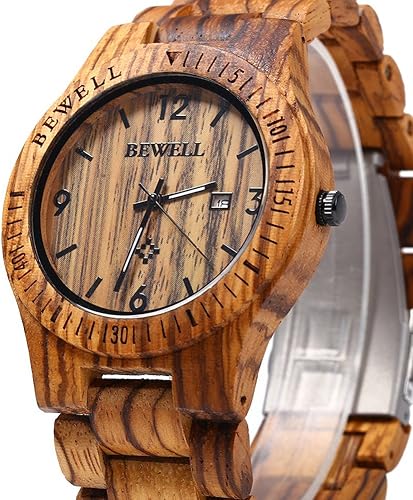 Miniatura 2 de BEWELL ZS-W086B Reloj de madera para hombre, regalos hechos a mano, visualización de fecha, movimiento de cuarzo, analógico, ligero, relojes de