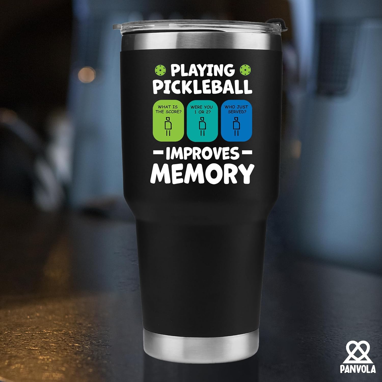 Panvola Playing Pickleball Improves Memory Tumbler Sports Player Gifts Vacuum Insulated Stainless Steel Tumbler With Removable Lid And Straw (Black, 30 oz) - Image 7