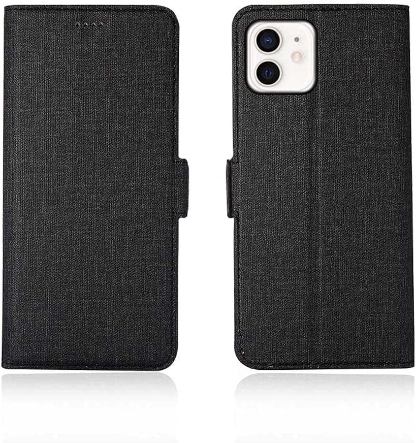Protection iPhone 11 chic étui à rabat en coton lin noir Svart anti-choc