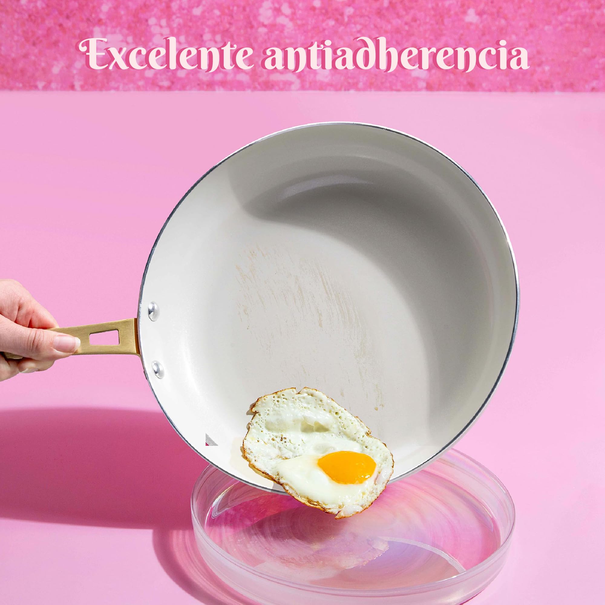 Fackelmann Paris Hilton – Sartén de aluminio con revestimiento cerámico antiadherente, diámetro 25 x 45 cm, para todo tipo de fuegos, incluida inducción, apta para lavavajillas, mango dorado, rosa,