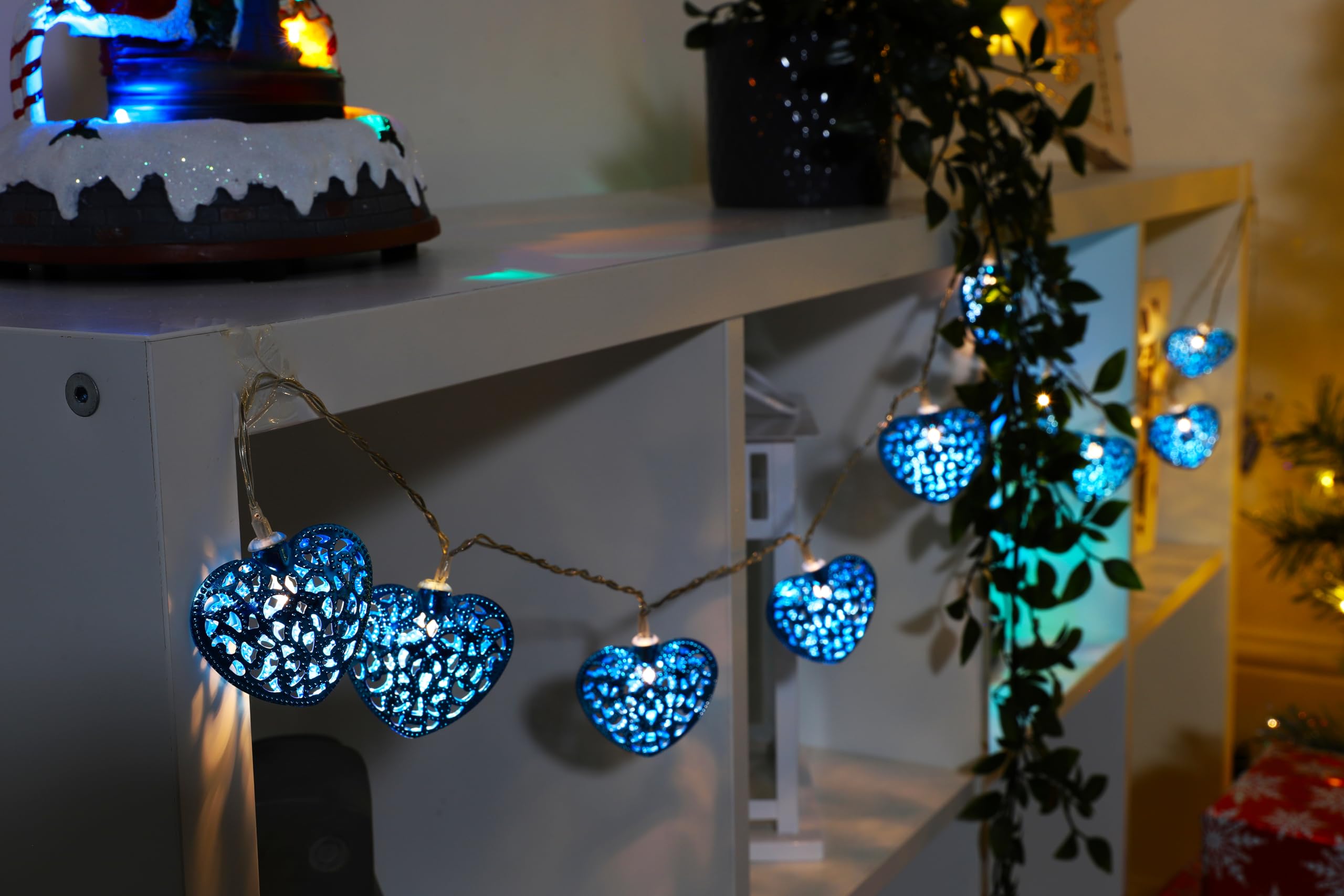 Christmas Concepts®' 10 Warm White LED Metal Filigree Heart Shaped Fairy Lights - Christmas Lights - Everyday Lights - Bedroom Lights (Turquoise)