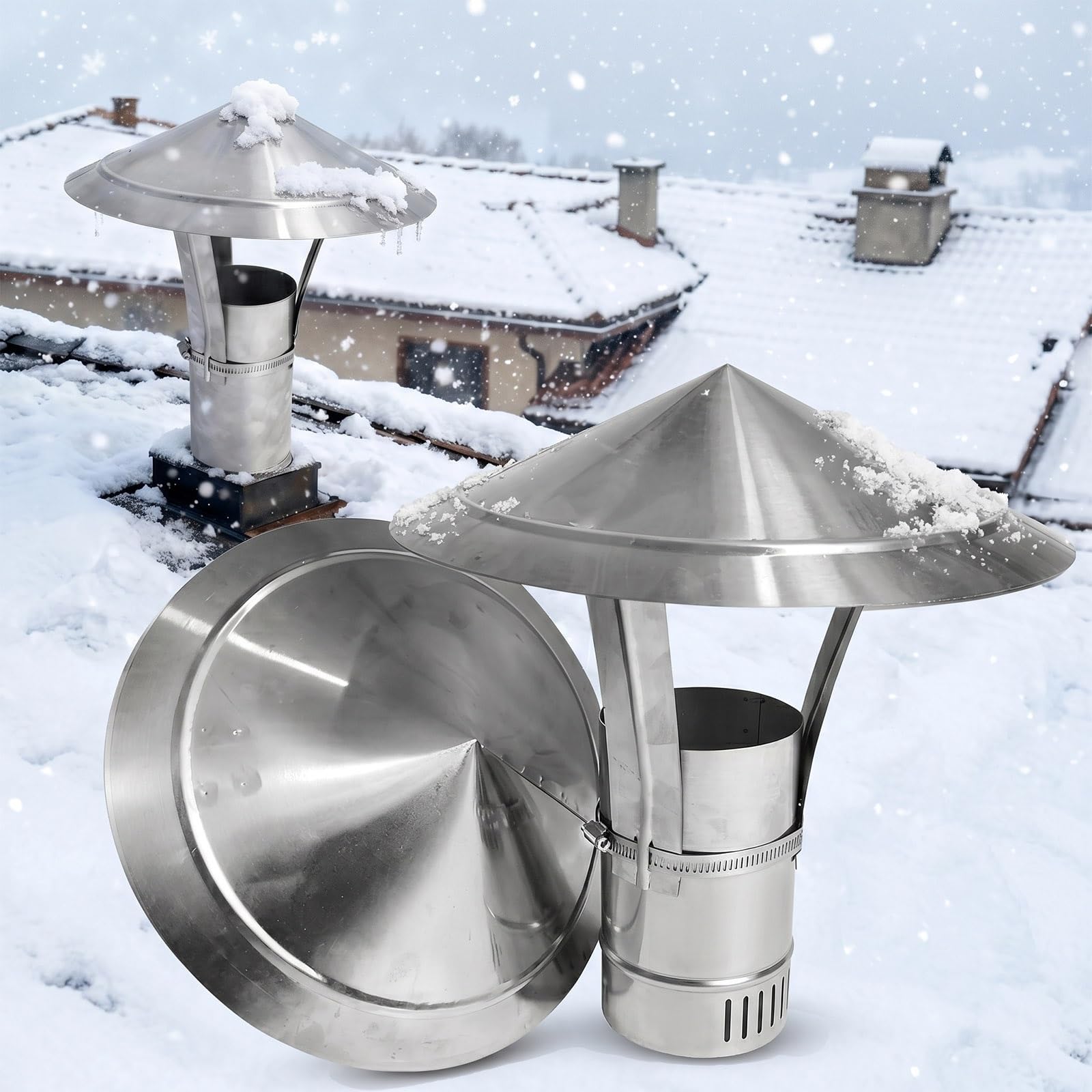 Sombrerete de Chimenea de Acero Inoxidable Tapa Regulable para Tubo Sombrero de Ventilación Techo Caperuza Antiviento Protector Escape Humos Exterior(130mm)