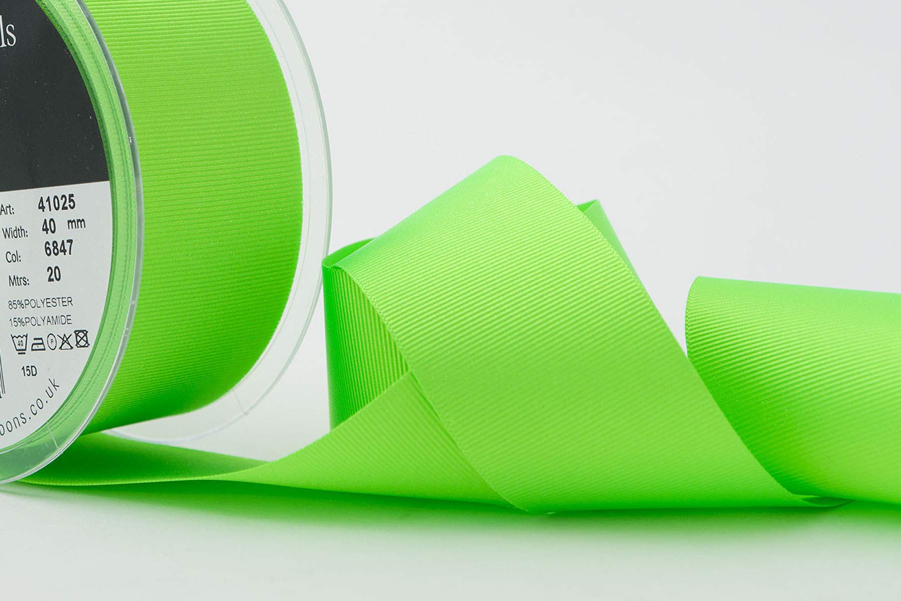 Berisfords Grosgrain Ribbon, Flo Green, 40 mm, 40mm - Image 2