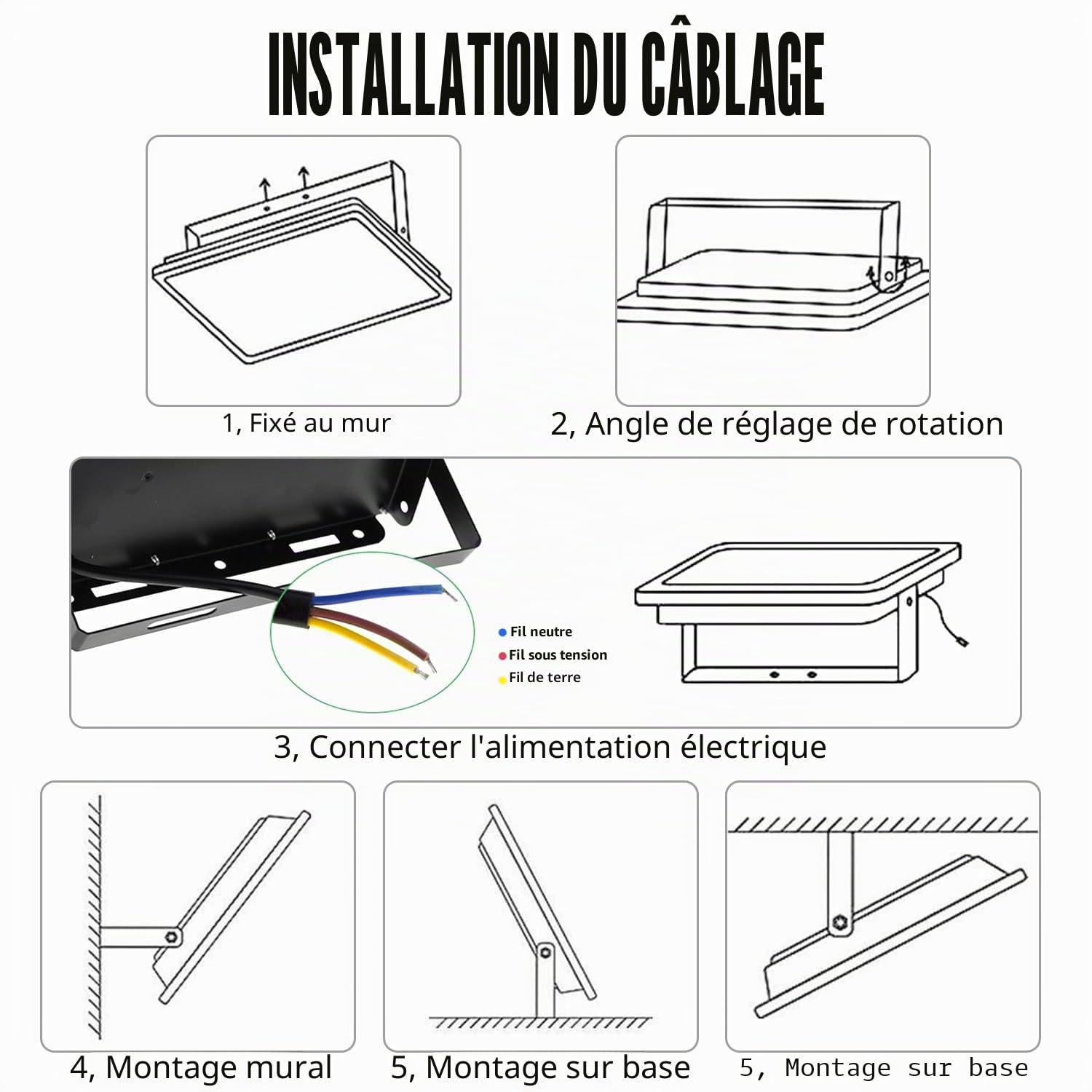 Lot de 4 projecteurs d'extérieur 50 W 4800 lm LED bleu étanche IP66 pour cour, jardin, garage, pelouse, cour