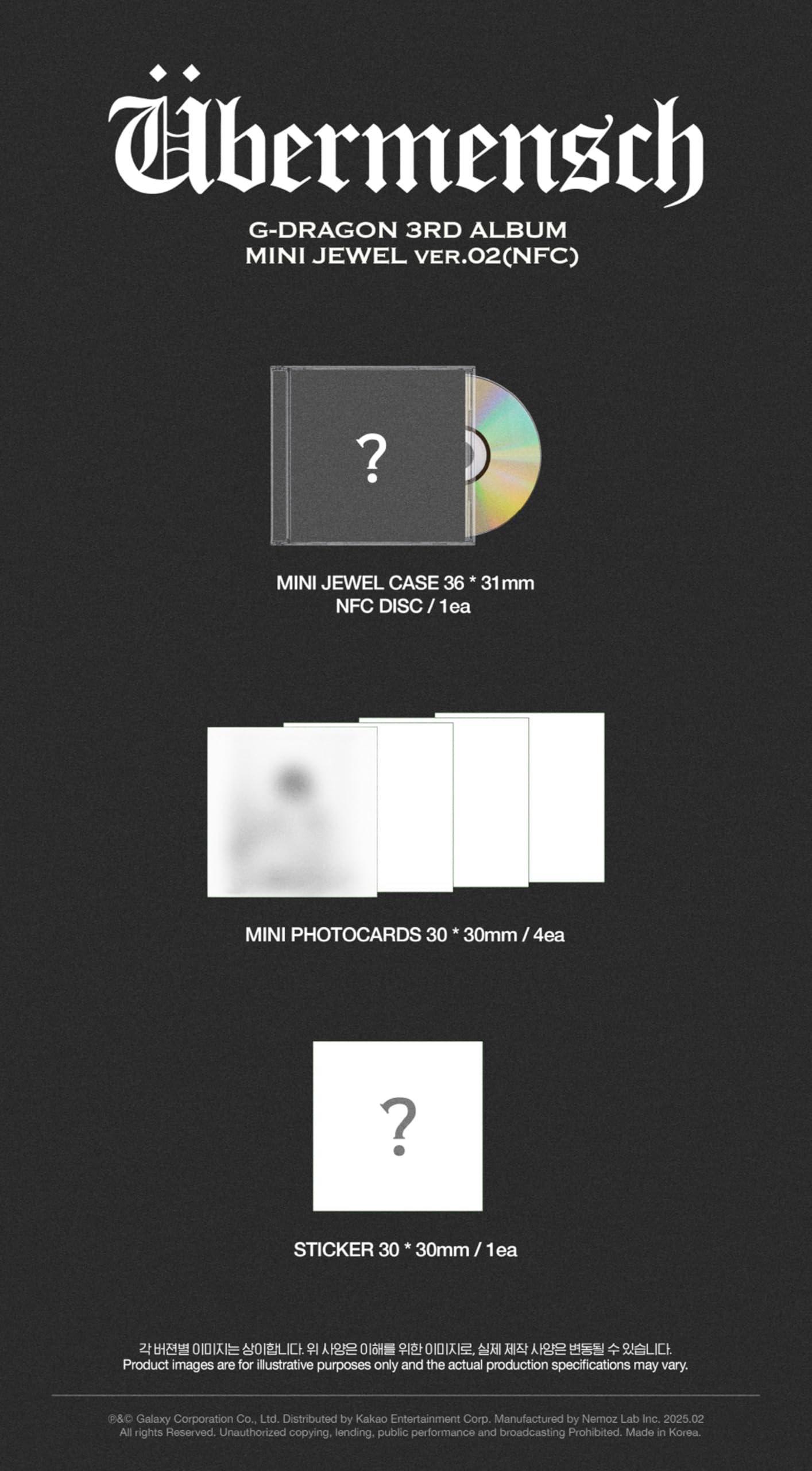 G-DRAGON ÜBERMENSCH trzeci album UBERMENSCH (MINI JEWEL Ver. 4 Ver. zestaw - NFC)