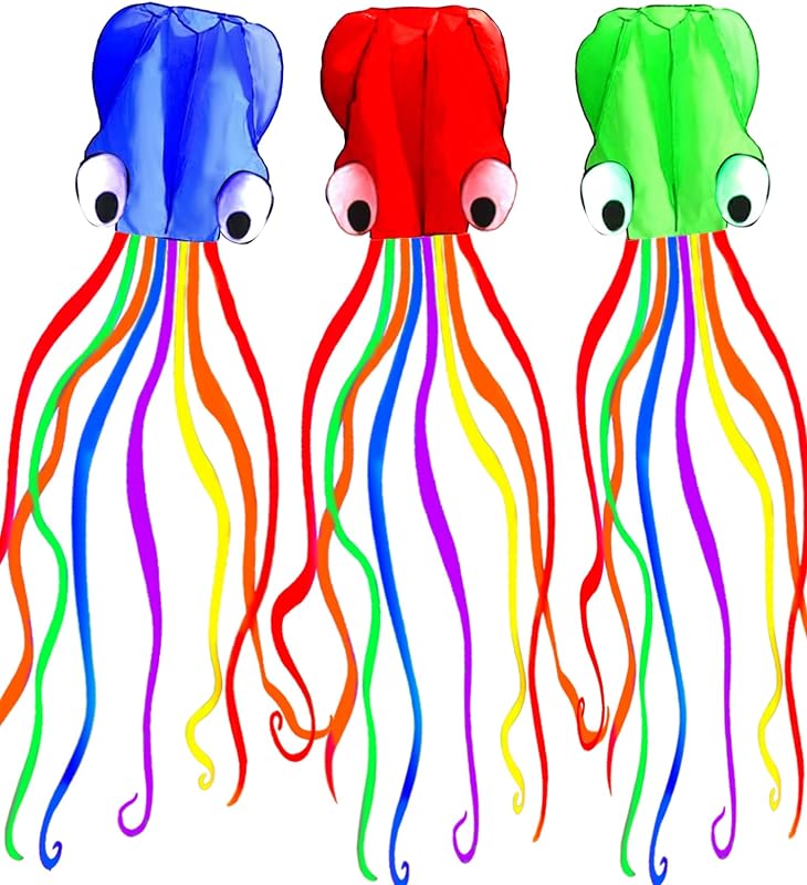 Hengda Kite Soft Octopus Kite Series, hermosa cometa con cola larga y colorida para niños y adultos, cometas de playa fáciles de volar, excelentes juegos al aire libre y juguetes de actividad, adecuados para principiantes.