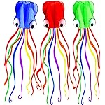 Hengda kite-Pack 3 Convention Colors-Beautiful Large Easy Flyer Kite for Kids-Software Octopus-It\'s Big! 31 Inches Wide with Long Tail 157 Inches Long-Perfect for Beach or Park