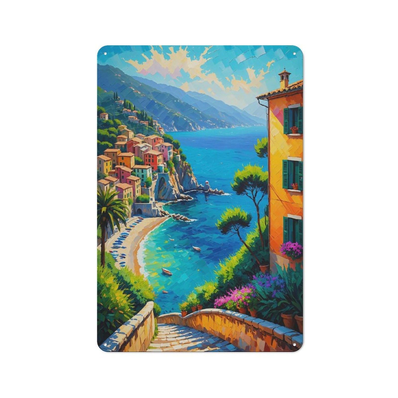 Junmoney Italian Riviera Vintage Tin Sign 30X20cm With For Studio Or Craft Room, A Winter Wall Decor Update For Creative-Space Collectors
