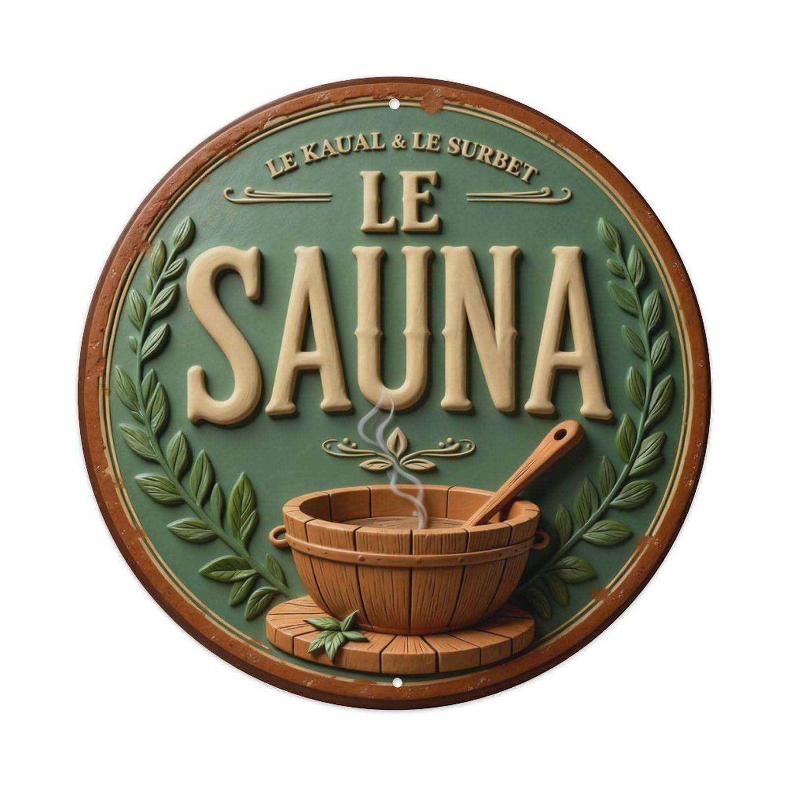 Zlatcbu Vintage The Wooden Bucket Steam Leaf Sauna Metal Tin Sign Retro Wall Art Poster, Decor For Home Living Room Bar Cafe Garage, 8X8 Inch