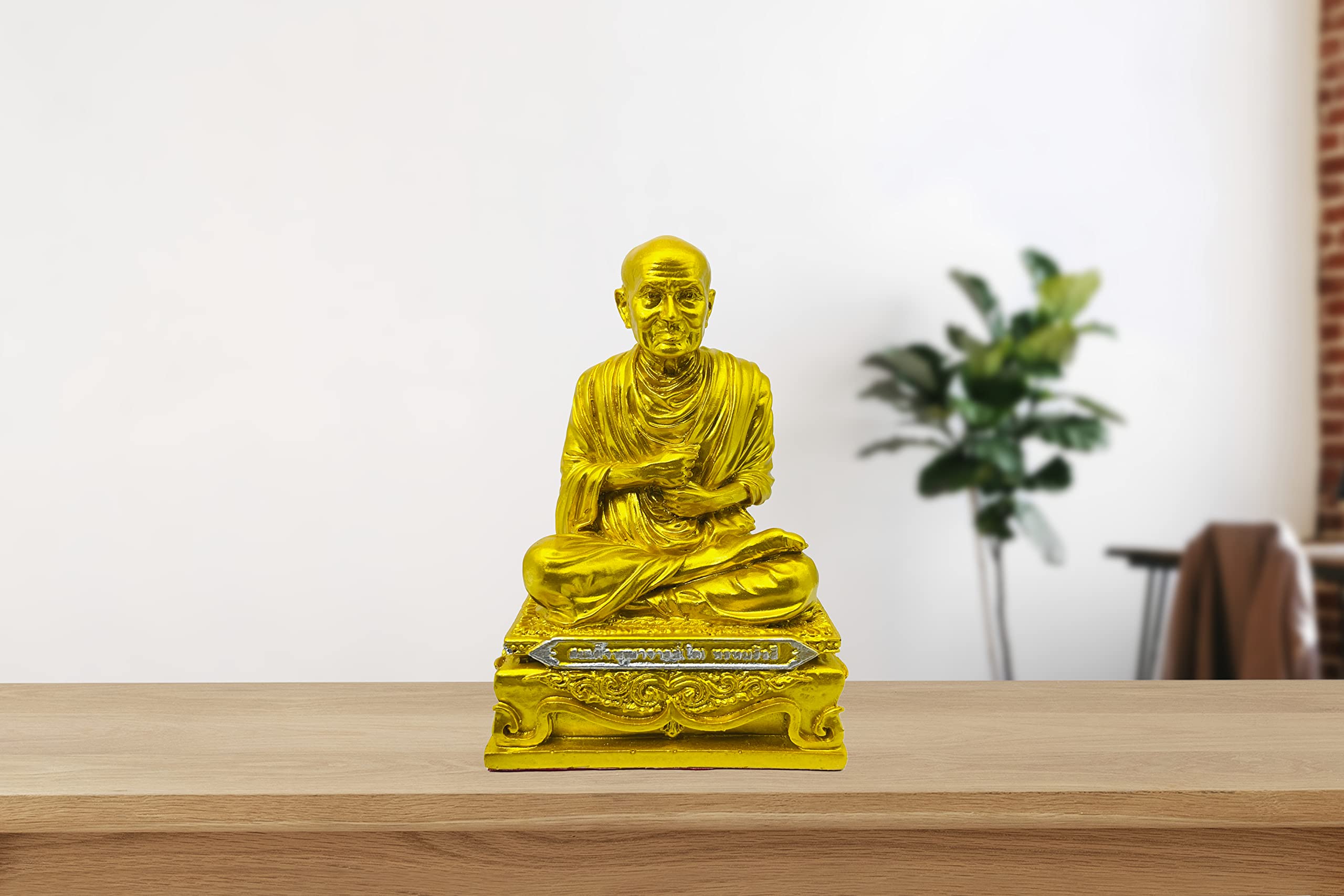 BUDDHO Somdej Toh - Estatua de Buda de 5 pulgadas de alto, budista tailandés, estatua de Buda tailandés, decoración de habitación, regalo pequeño de oficina (dorado)