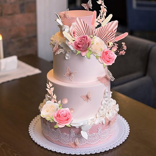 Miniatura 4 de MTLEE 51 piezas de decoración bohemia rosa para tartas de oro rosa, decoración de flores de pastel de feliz cumpleaños, decoración de pastel
