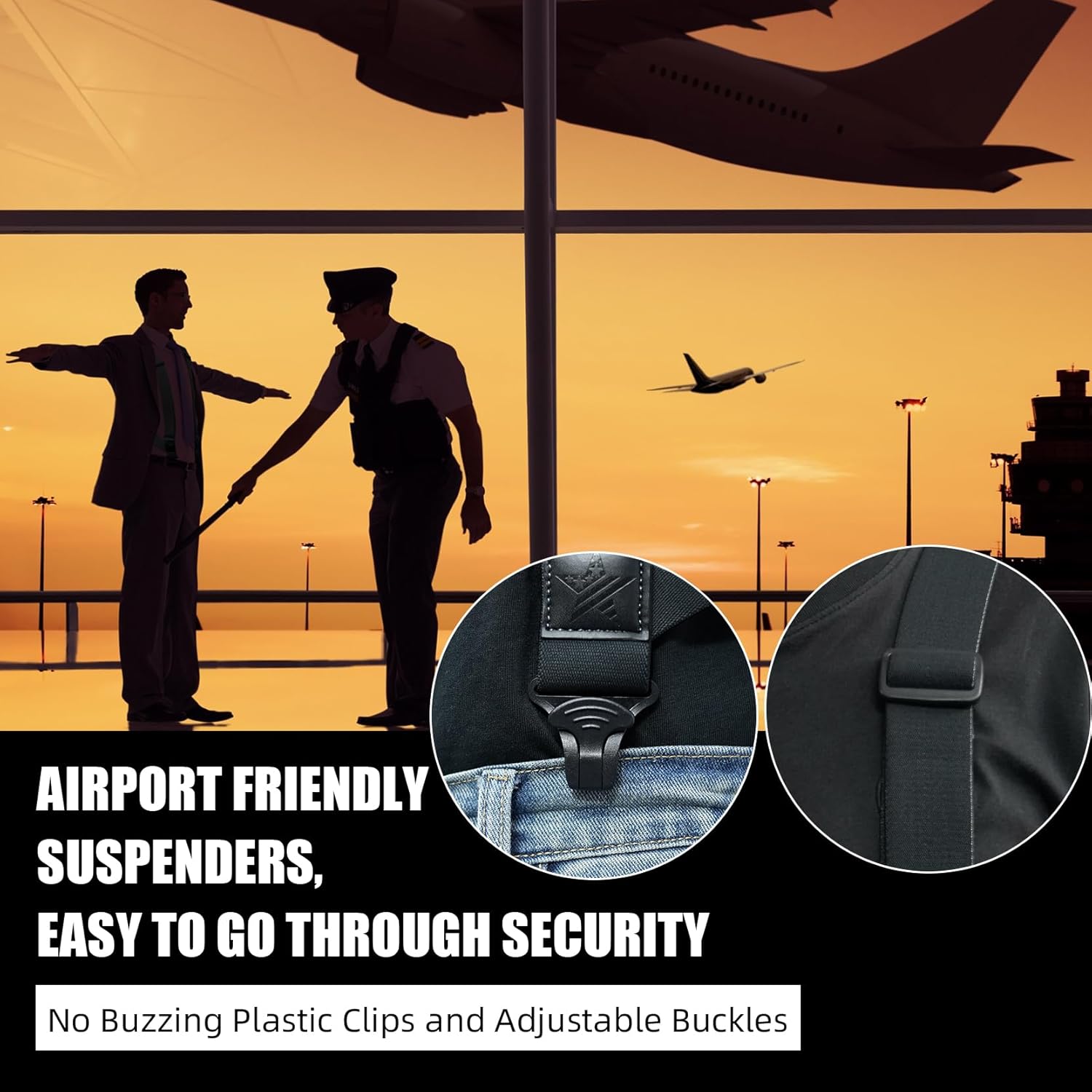 MELOTOUGH Men's Suspenders 1 1/2 Inch Wide Side Clip Adjustable Airport Friendly With Plastic Clip - Image 3