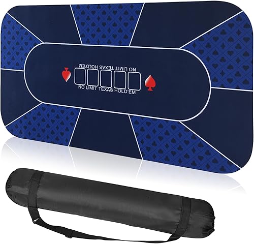 Miniatura 8 de Kinlop Alfombrilla de póquer con bolsa de almacenamiento, cubierta de mesa de póquer portátil de goma plegable Texas para 5-10 jugadores, diseño de