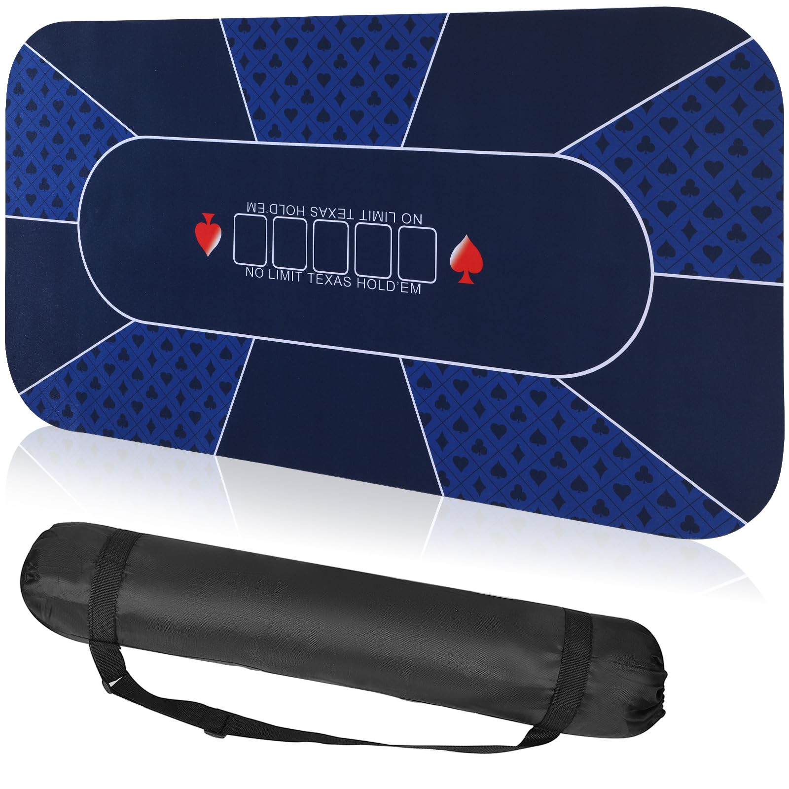Photo 1 of Kinlop 46.5" x 23.5" Poker Mat Table Top with Storage Bag Portable Rubber Poker Table Cover Folding Texas for 5-10 Players Layout Blackjack Game Nights (Blue)