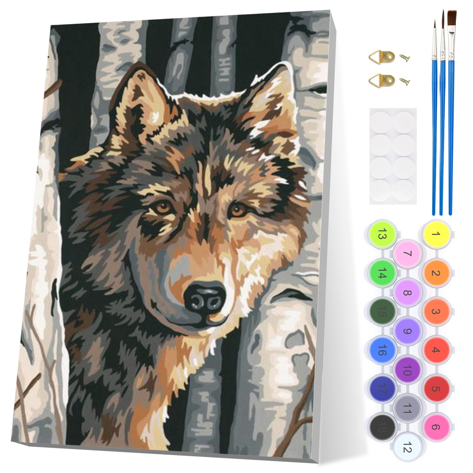 EOBROMD DIY Wolf Paint by Numbers for Adults with Frame, Animal Paint by Numbers Kits, Acrylic Easy Painting by Numbers for Gift Home Wall Decor (8x12in/20x30cm) โ image 1