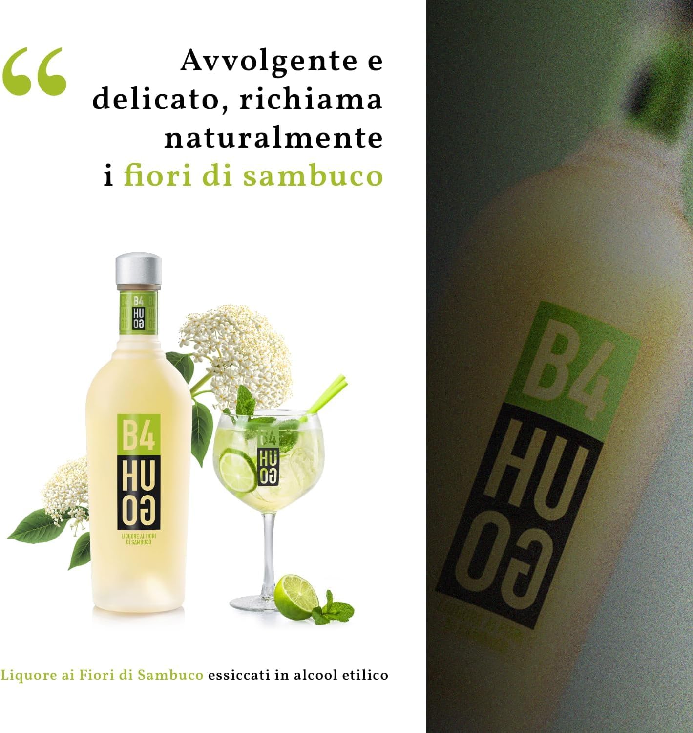 B4HUGO Liquore Fiori di Sambuco - 1 Bottiglia 700ml - Liquore Aperitivo Avvolgente e Delicato Ottenuto Infusione in Alcool di Fiori di Sambuco - Ideale Preparazione Cocktail Hugo e Mojito -