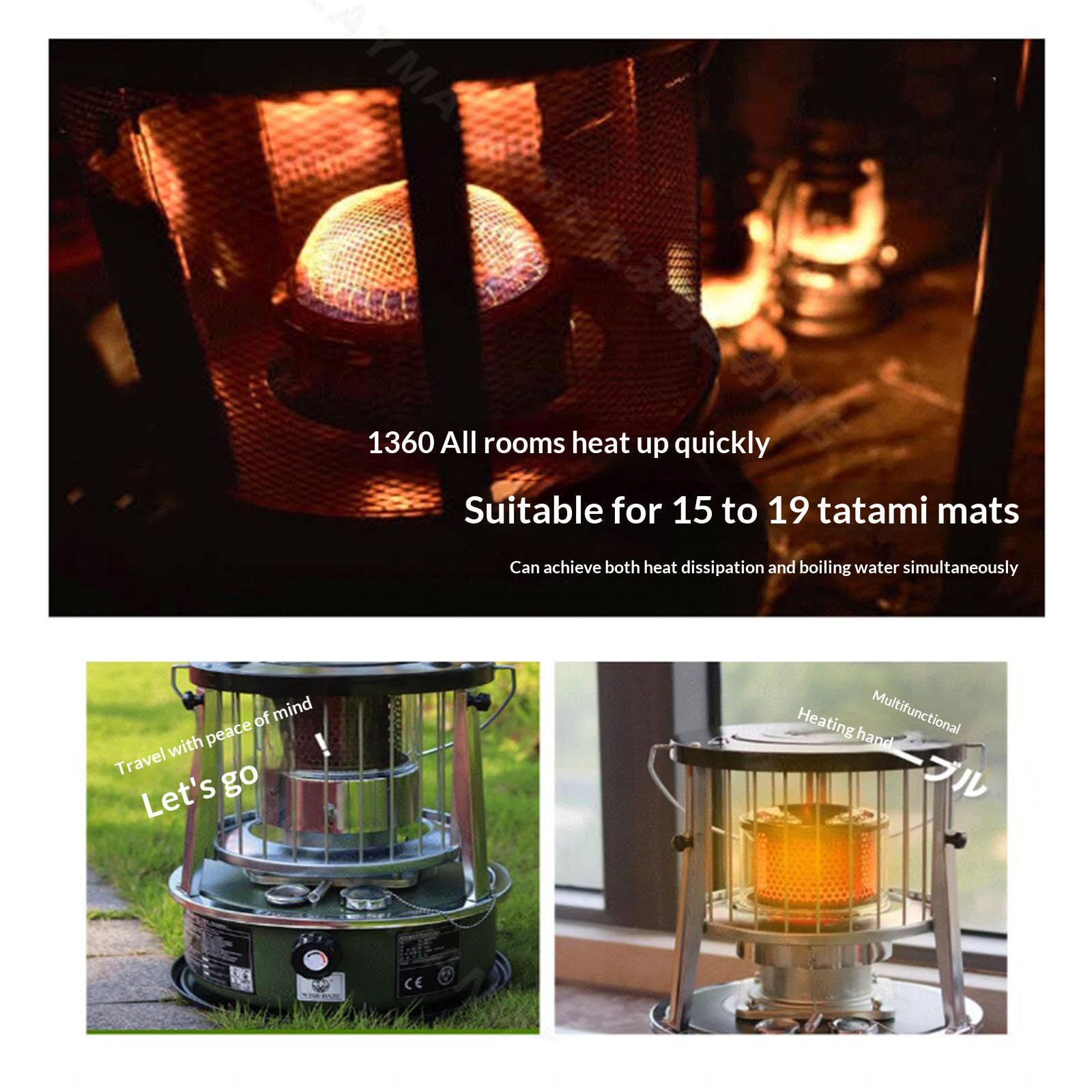 9000 BTU Petroleumofen Für Innenräume Docht-Heizung 4,6L Tank 20 Stunden Laufzeit Stromlose Notheizung Heizgerät für Camping, Garage,Off-white-completeset
