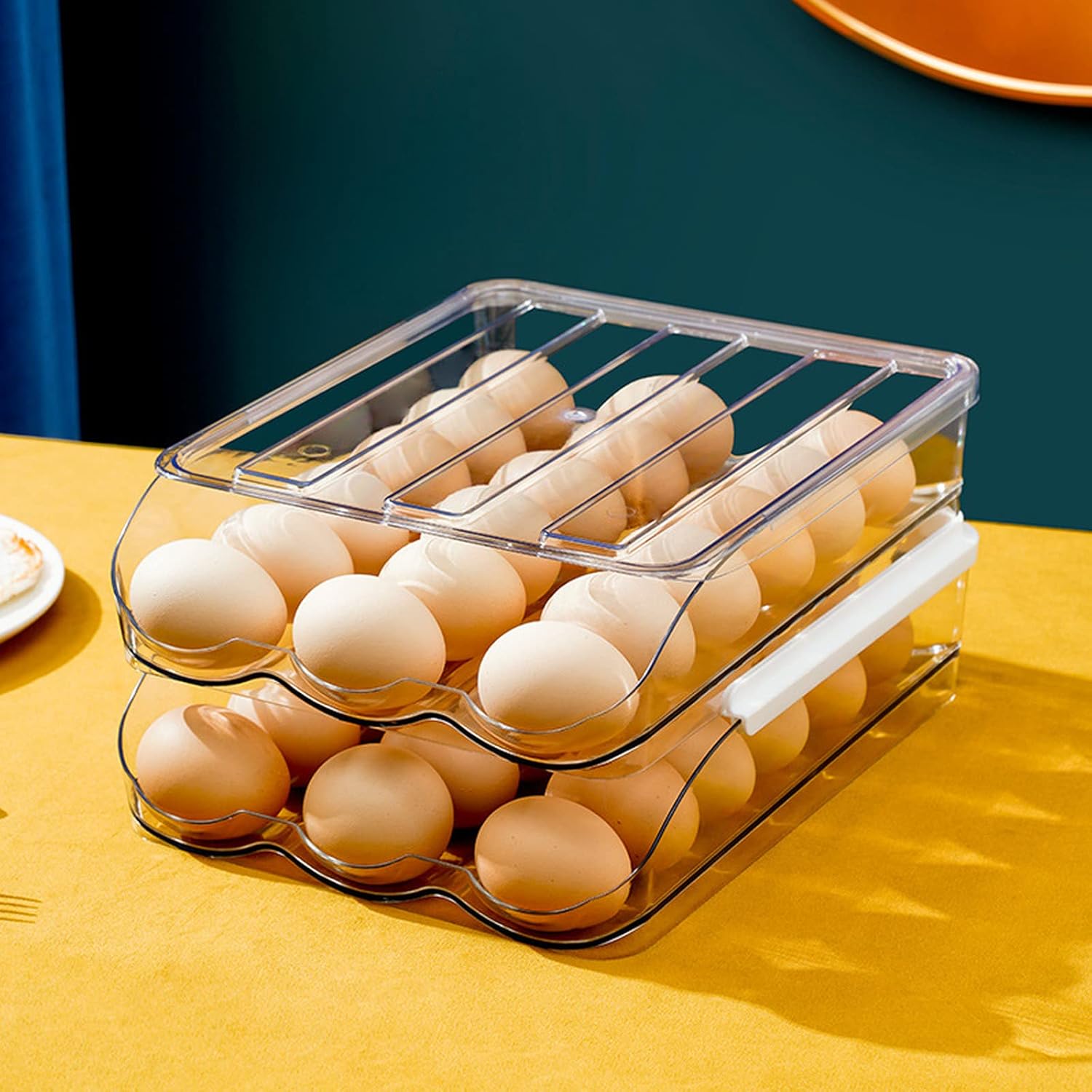 Automatic Rolling Egg Box Rolling Egg Double Layer Kitchen Transparent Refrigerator Preservation Storage Box