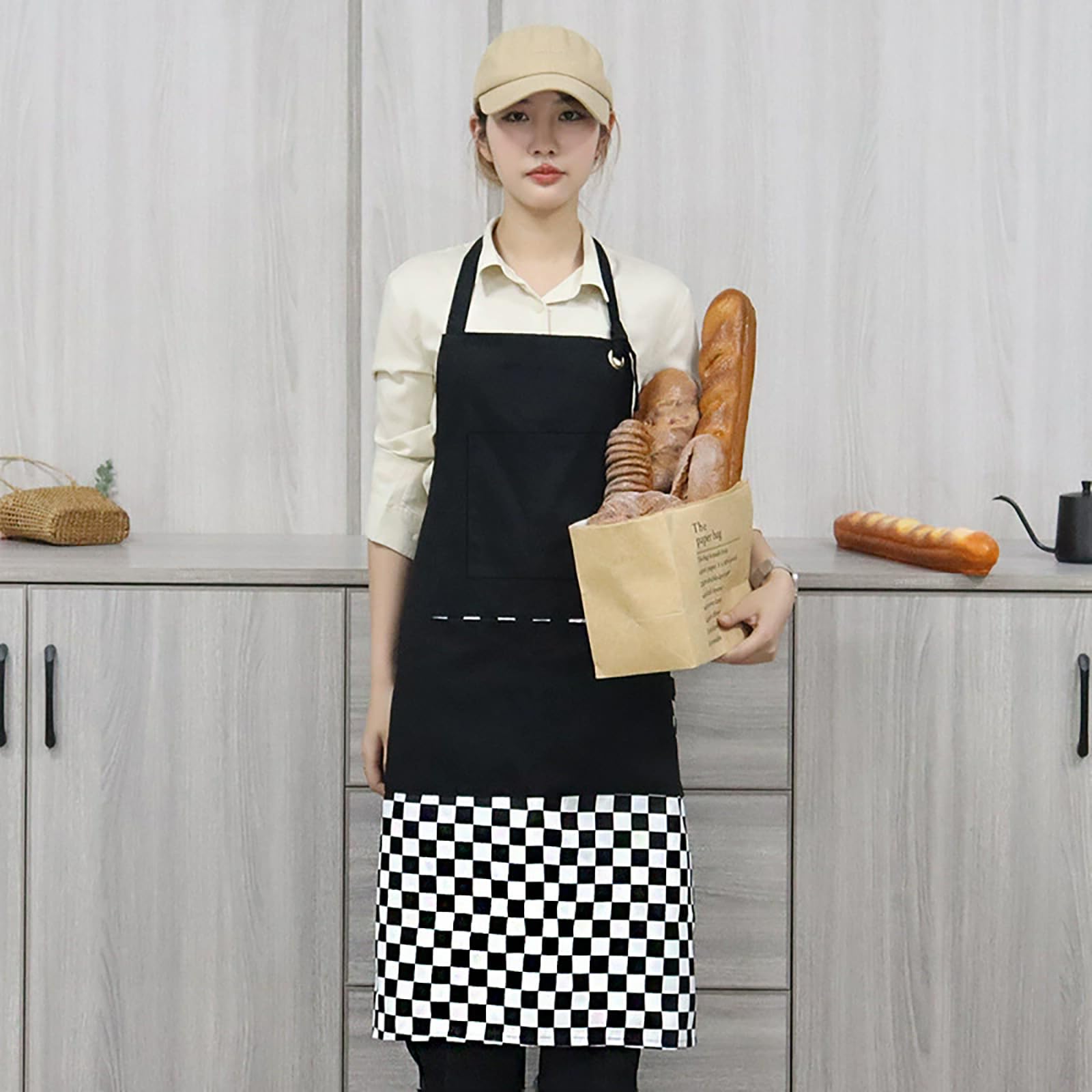 Fartuch Kuchenny Regulowany Fartuch Z Płótna Bawełnianego Z Kieszeniami Dla Mężczyzn I Kobiet Nadaje Się Do Gotowania W Kuchni Black,One Size