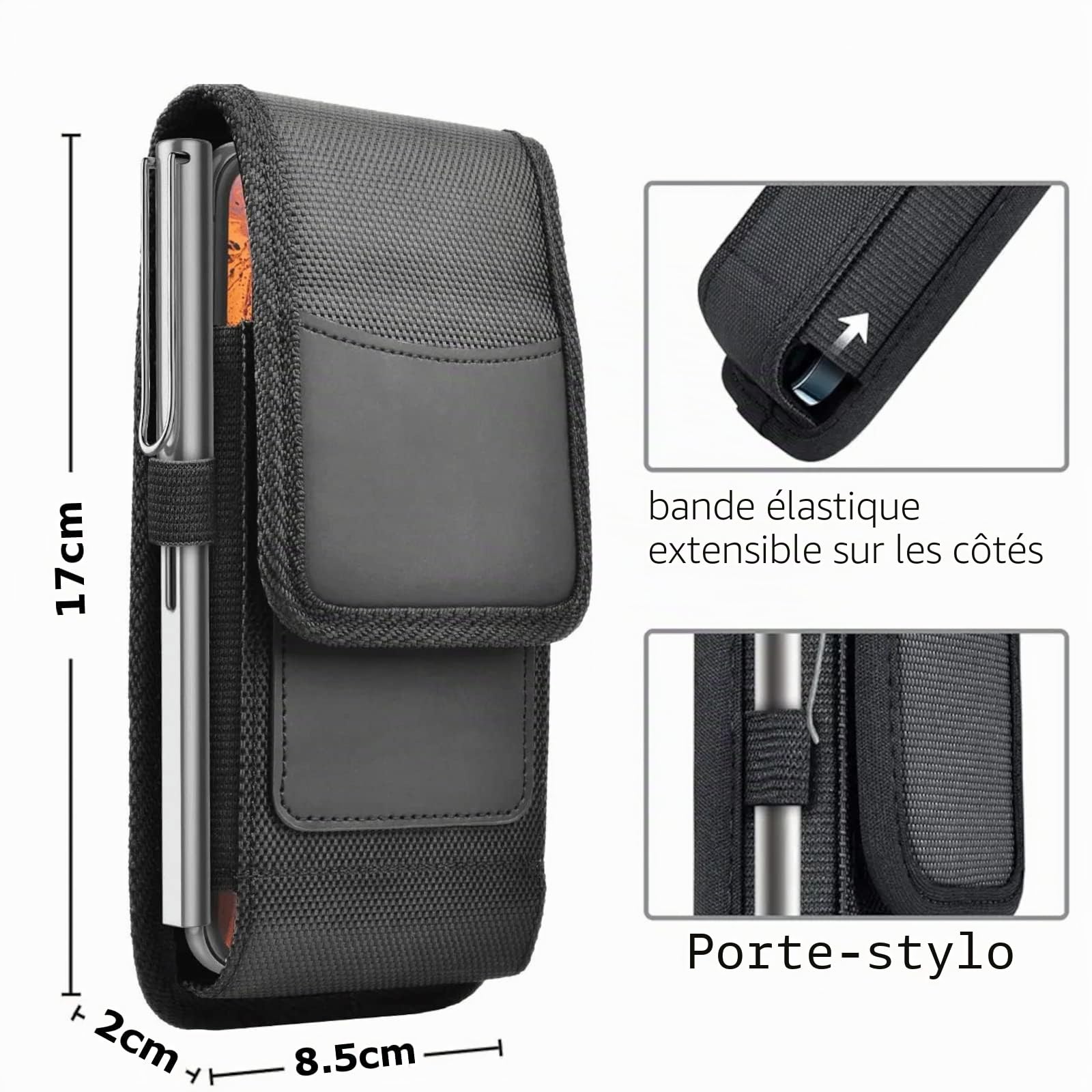 Vertical Étui de ceinture pour Xiaomi 15 15c 15T 14T 14 14c 13T 13 13c Pro 12s 12T 12c 12 A1 A2 A3 A4 A5 11 Pro+ Redmi Note 4G 5G | Sac banane mousqueton Clip Boucle | Housse de protection | Noir