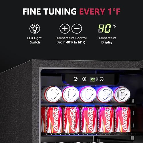 Miniatura 21 de Refrigerador de bebidas, mini refrigerador para 126 latas con puerta de vidrio para vino, cerveza de soda, enfriador de bebidas para el hogar, bar