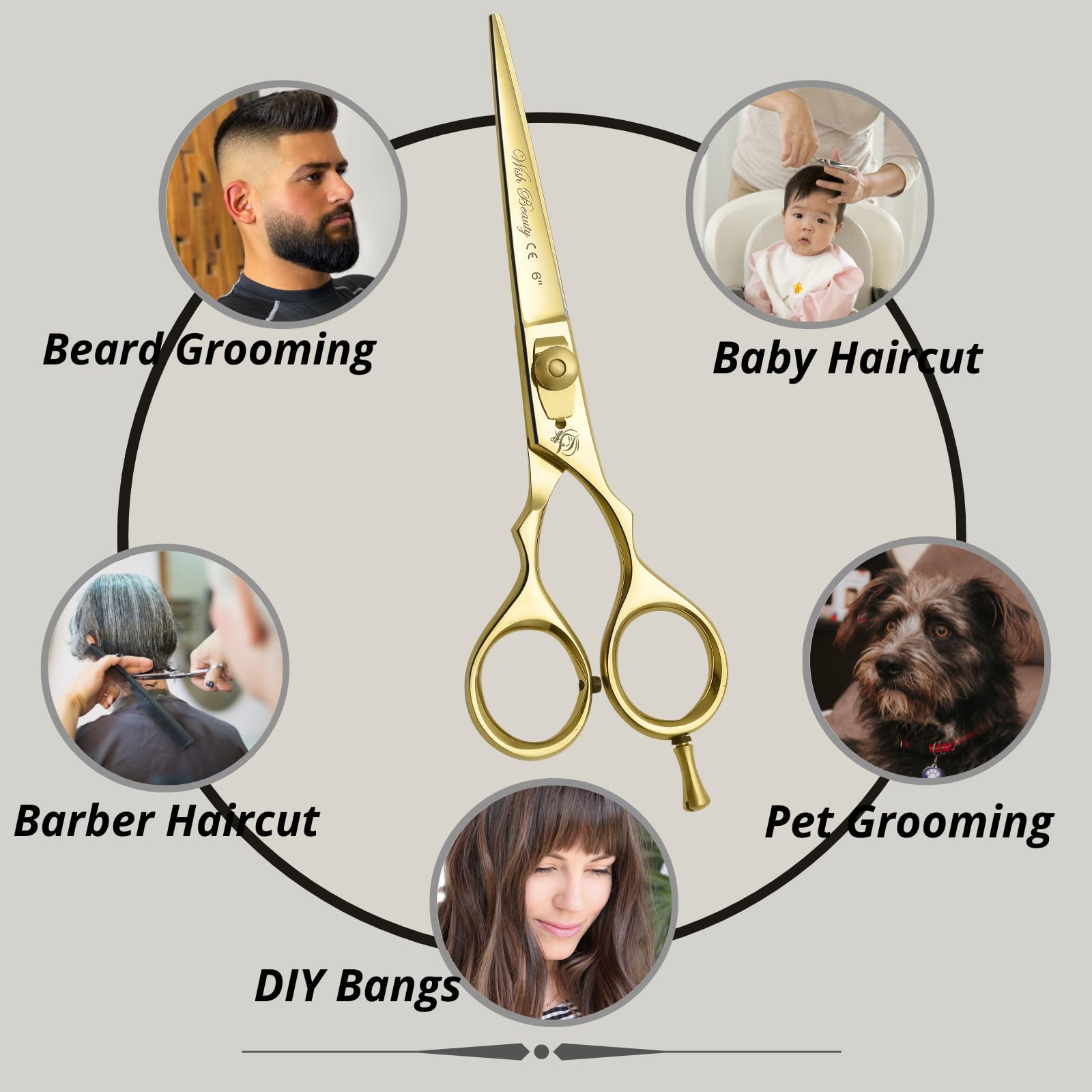 Wishbeauty 6'' Professional Hair Dressing Scissor, Stainless Steel Gold Hair Cutting Shear, Salon Barber Scissors Suitable for Both Men - Image 4
