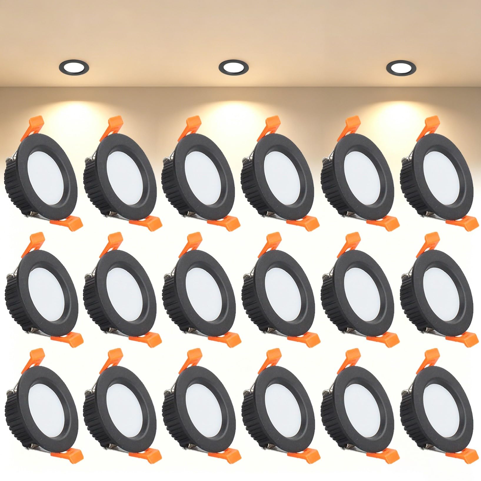 VOGHMOLD 3W Ultra Slim LED Downlight Recessed Ceiling Light 2 inch, 3000K Spot Lights Black Aluminum Trim, Cut Φ50-55mm, AC110-240V Panel Lighting for Office Hallway Closet, 18 Pack