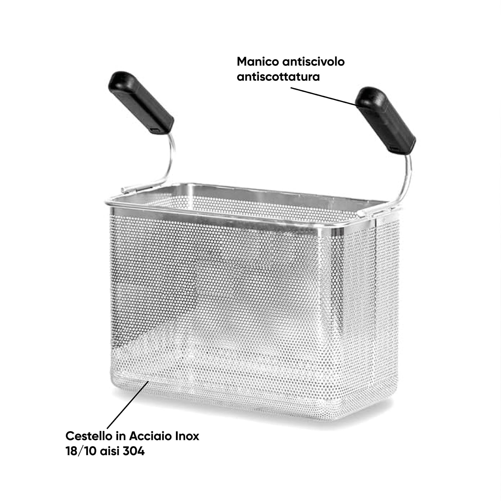 SENO & SENO Cestello Cuocipasta Universale 1/3 in Acciaio Inossidabile 29x16x20 cm – Manico Pieghevole Ergonomico – Resistente, Lavabile in Lavastoviglie, Utilizzo prolungato