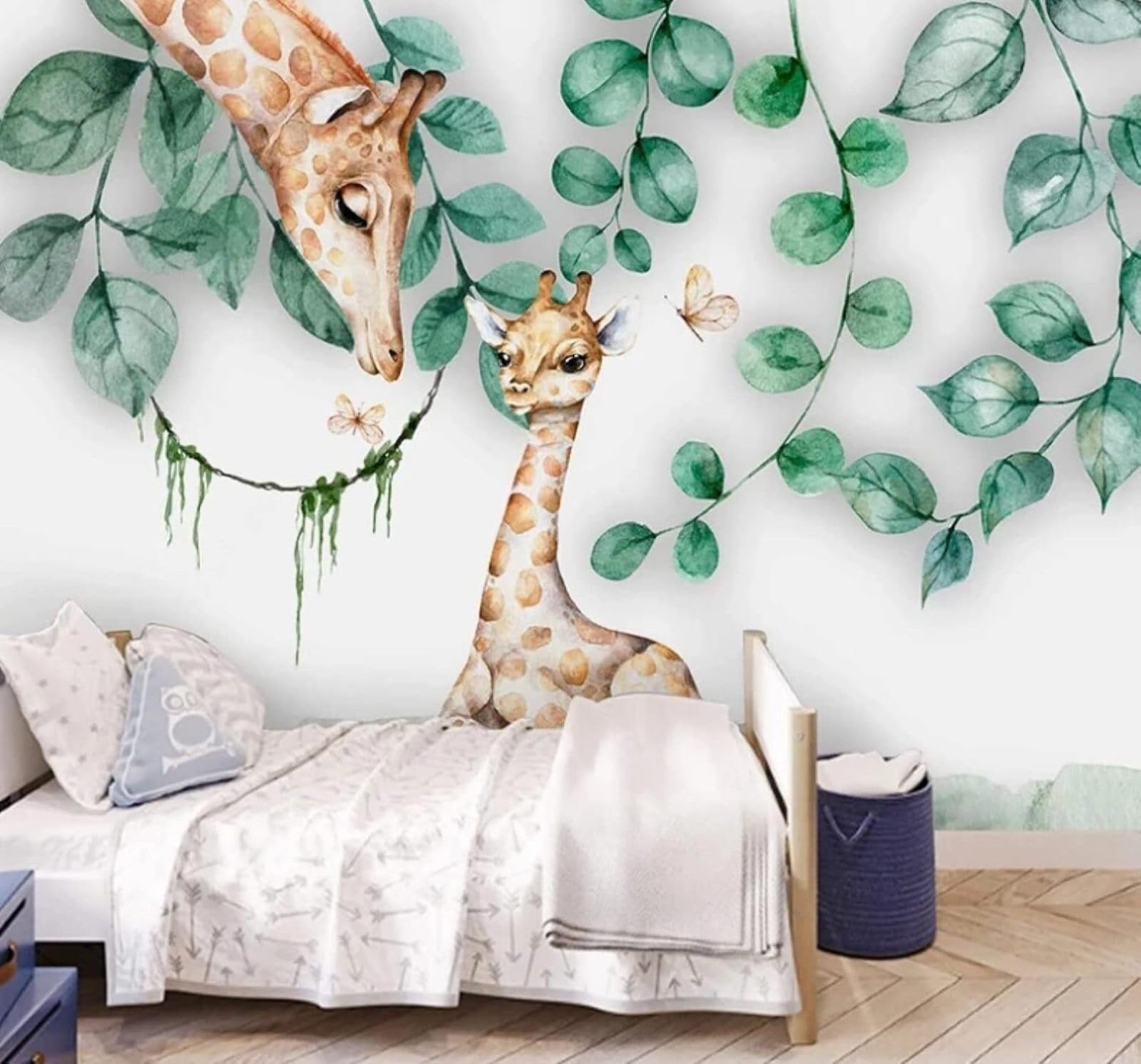 XLMING Cute Animals Giraffe Fresh Green Leaves 3D Wallpaper Luxury Home Dining Decor Paste Sofa Living Room The Wall for Bedroom Mural-350cm×256cm