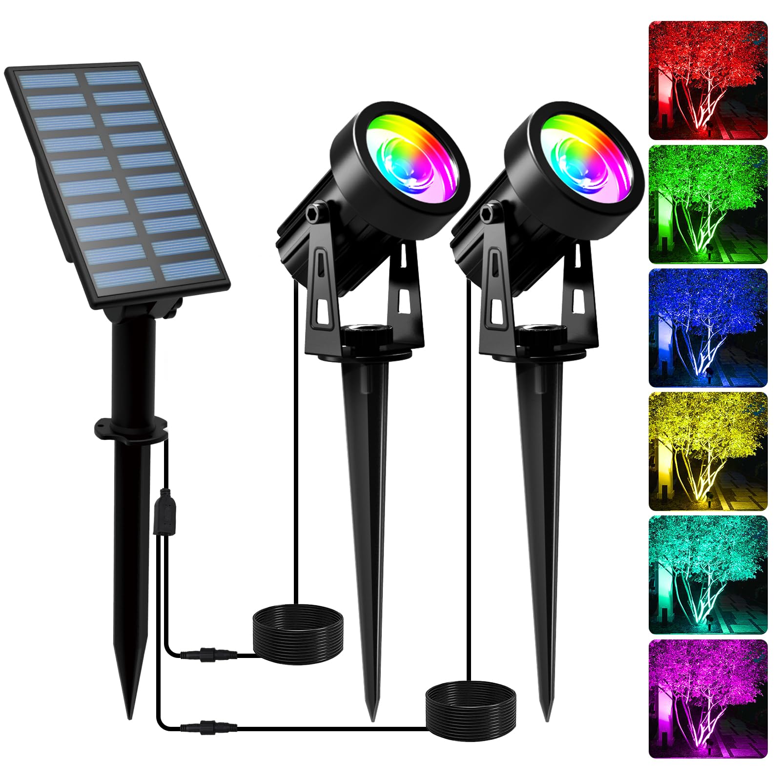 T-SUNUS Solarstrahler für Außen RGB, 2 in 1 Solar Gartenleuchten Farbige mit 6 Farbwechsel, IP65 Wasserdicht, Auto ON/OFF, Solarlampen für Außen Garten RGB für Baum Weg Hof Garage Rasen