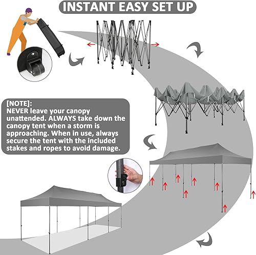 Miniatura 44 de COBIZI - Toldo desplegable de 10 x 10 pies, 4 paredes laterales, FPU 50+ para todo el año, resistente al viento, impermeable, uso comercial, Gris