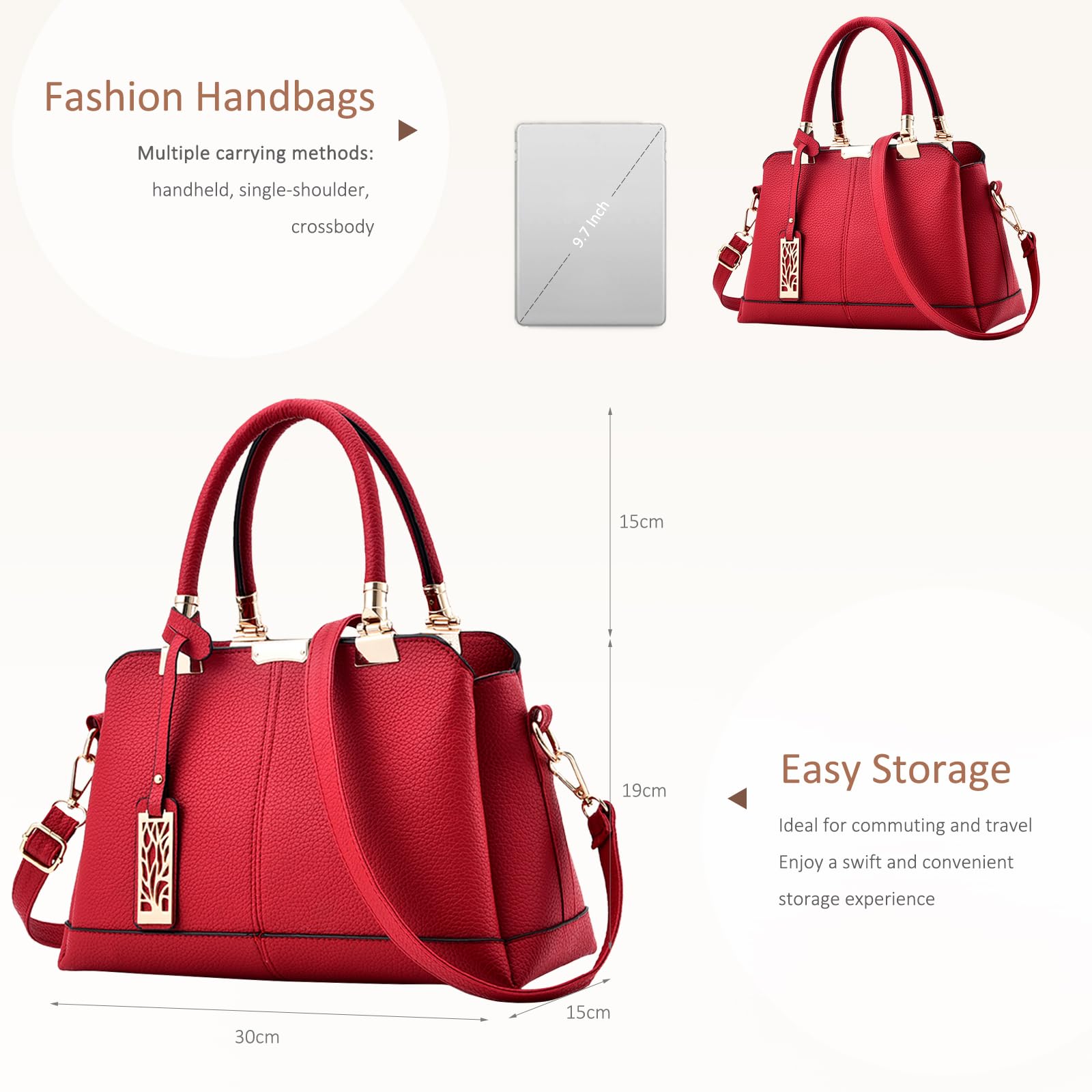 NICOLE & DORIS Bolsos de mujer Bolso de mano hombro Bolsos de moda para damas Bolsos de asa Bolsos con asa superior Cuero de PU