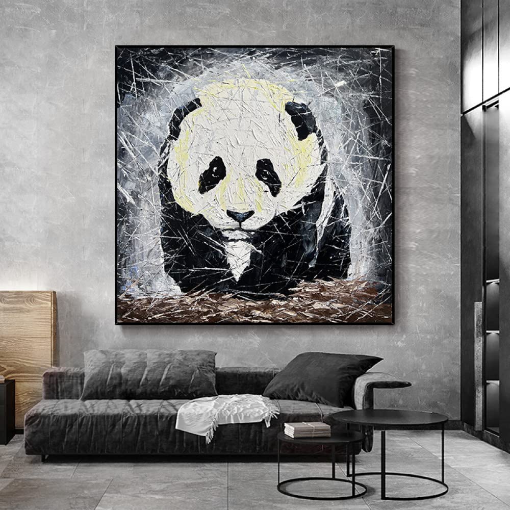 Drôles d'animaux mignons panda en noir et blanc toile artistique fait main chambre