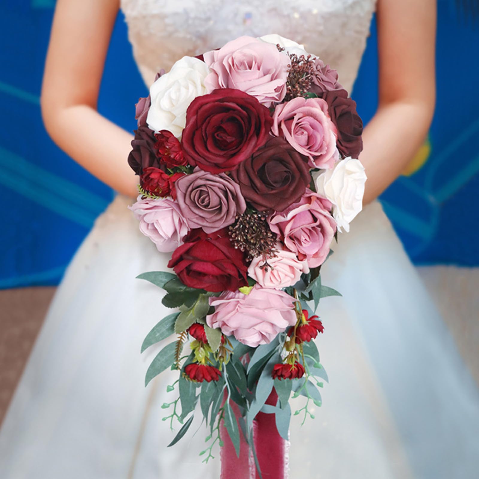 HJRegaFimu Waterfall Shape Wedding Bouquets For Bride Bridal Holding Bouquet Romantic French Church Decor