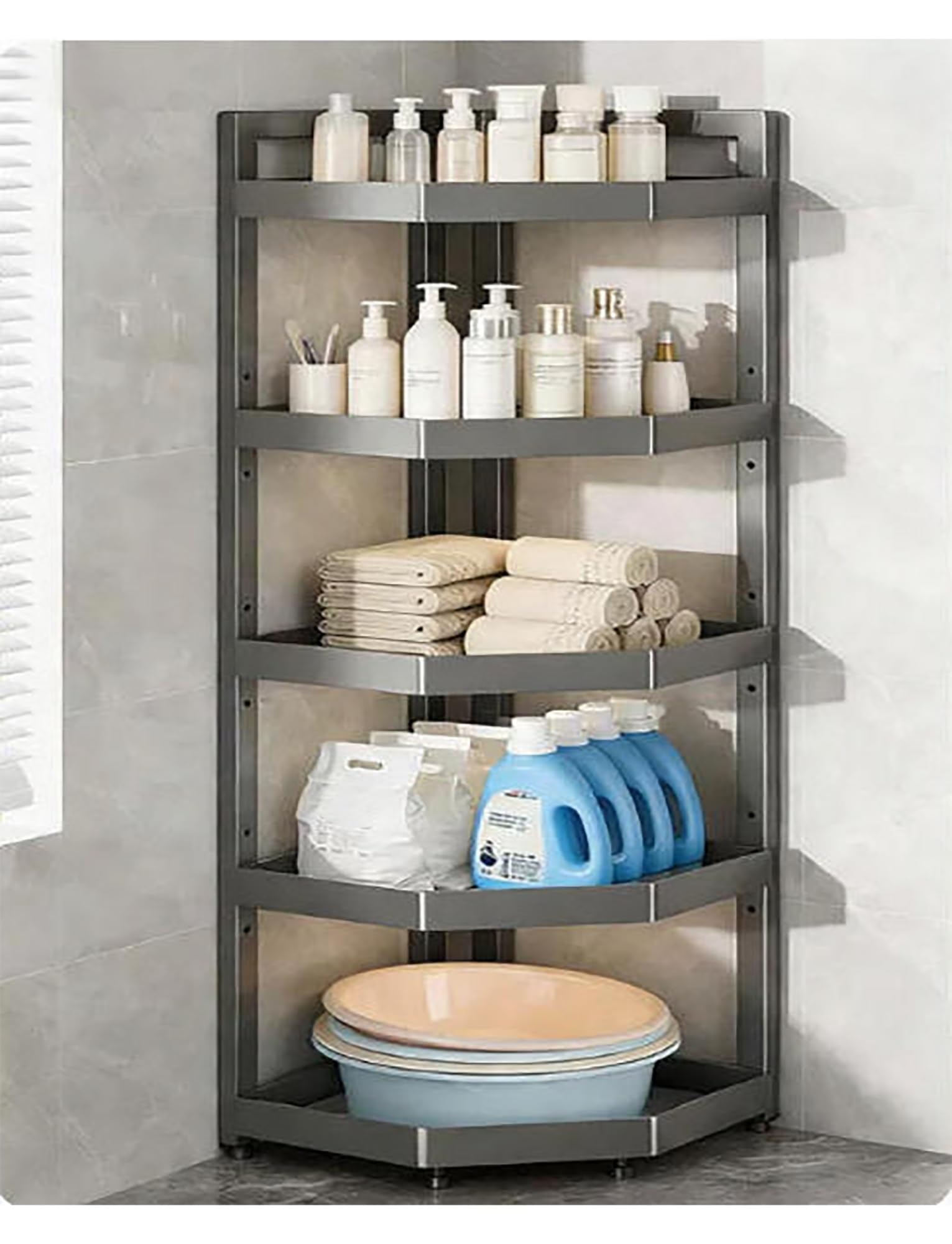 Étagère de rangement d'angle réglable de salle de bain pour appartement