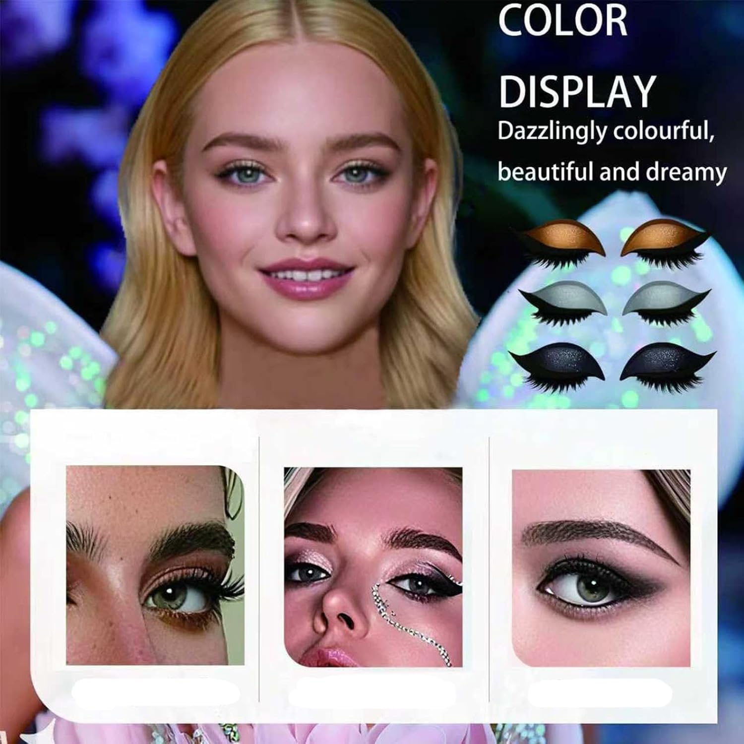 Lazy Eye Shadow Eyelash Patch, 2025 New Eyeshadow Eyelash Stickers, 3-in-1 Self-Adhesive Reusable Fast Eye Makeup Stickers with False Lashes, With False Eyelashes, Eyeshadow, (3PCS)