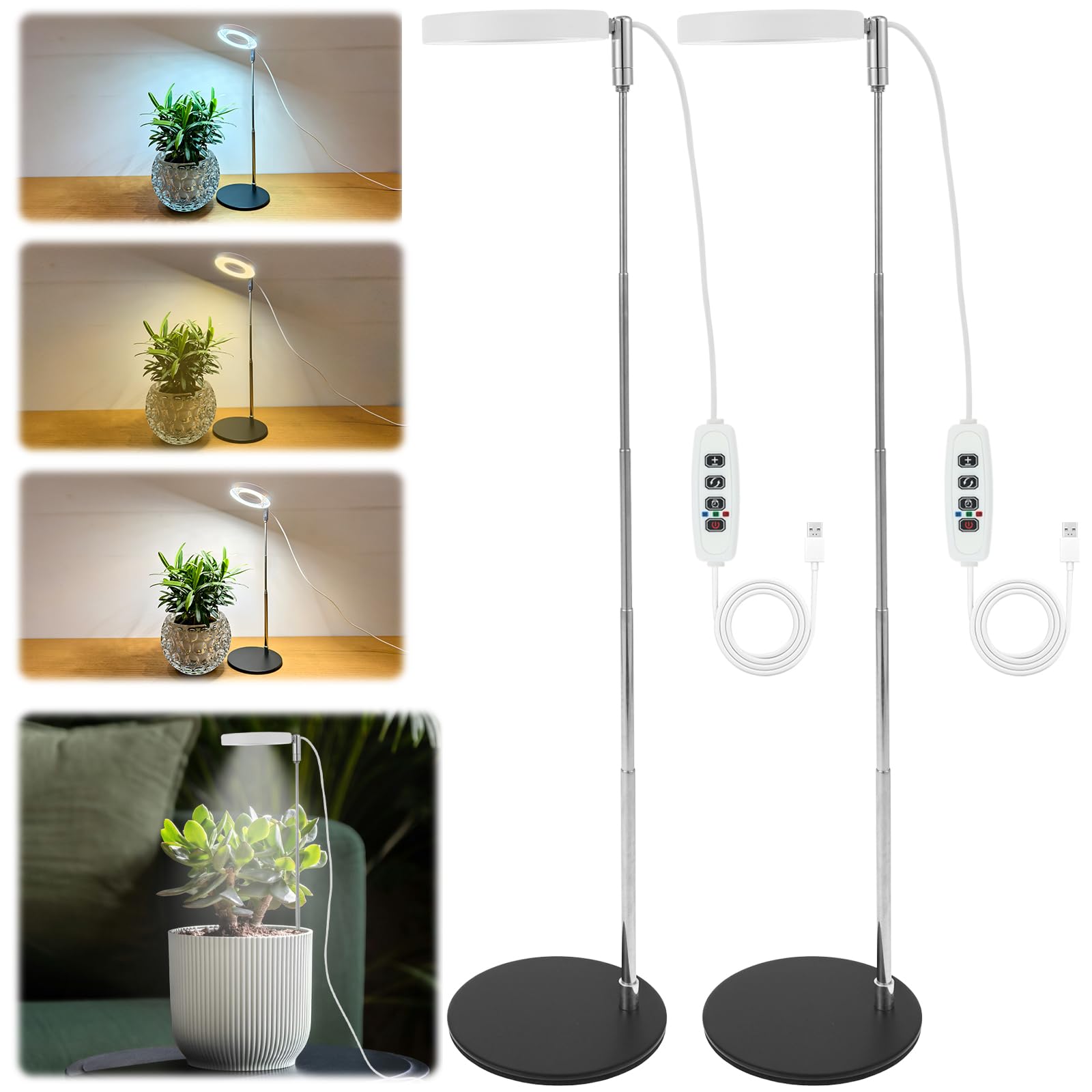 Kuanght Black 2Pcs Grow Light Full Spectrum 48 Leds Plant Light With 2 Mounting Options, 3/9/12H Timer And 10 Brightness, Adjustable Height 17 To 63 Cm, Plant Growing Lamps For Home And Greenhouse