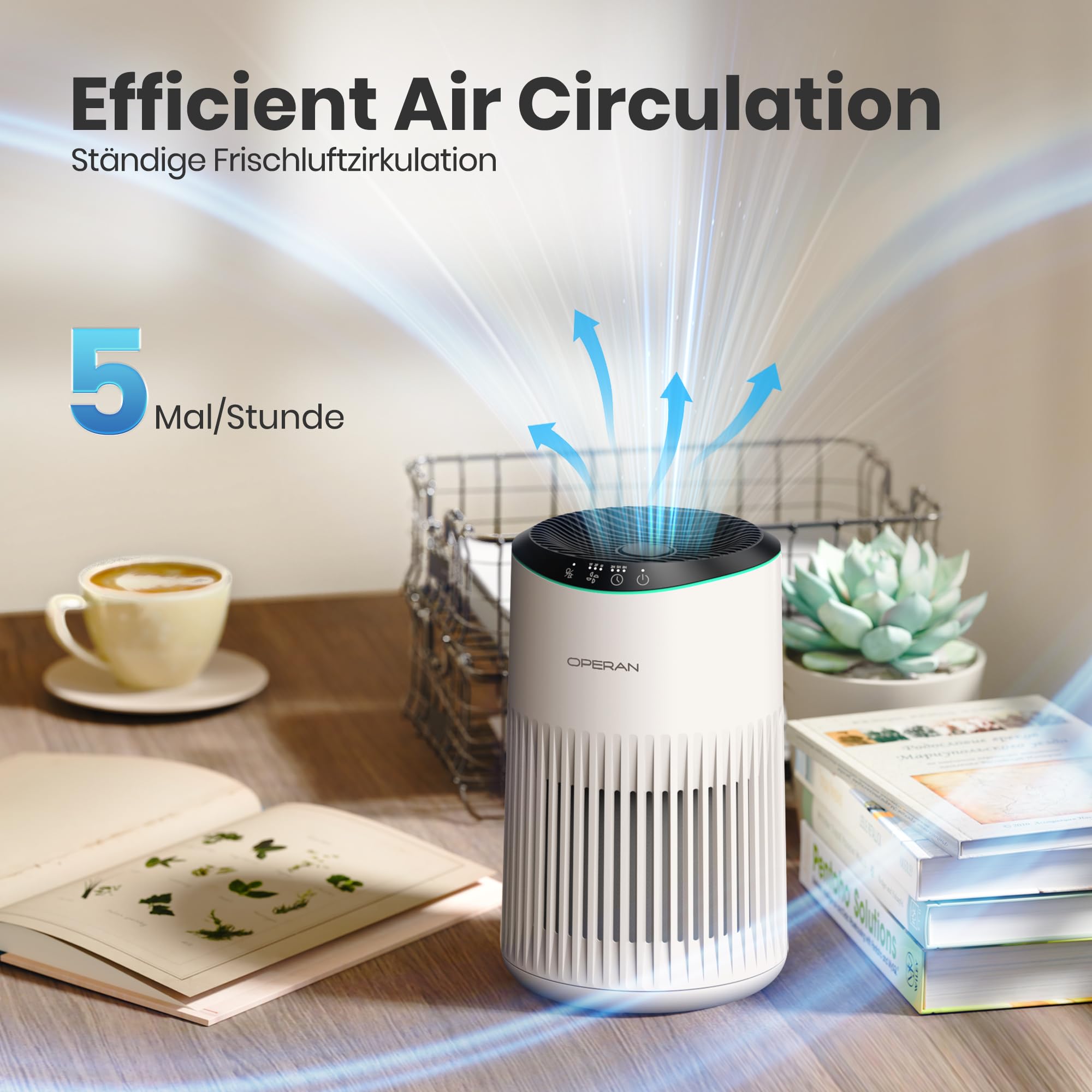 MERONTE Luftreiniger für Schlafzimmer, Zuhause, allergischer Luftreiniger für Schlafzimmer, Büro, Raucherzimmer, HEPA-Filter, Luftreiniger,Weiß, 1 Pack+3 Modi