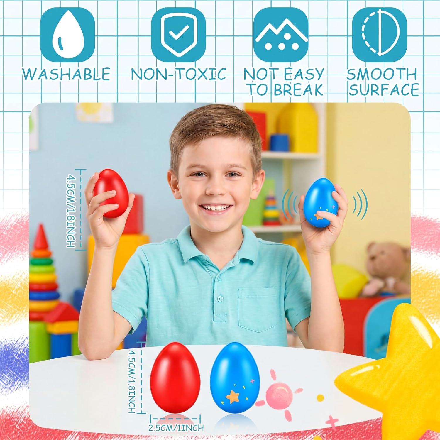 Spakon 9 Pieces Egg Crayons for Toddlers 1-3, Palm Grip Washable image 2