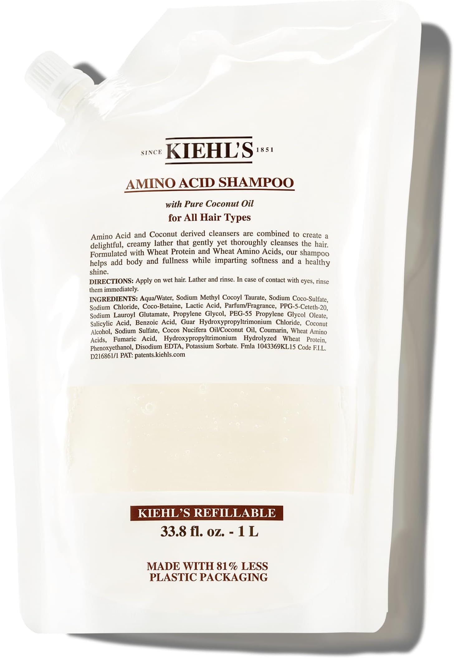 Kiehl's AA Shampoo, 33.8 fl oz (1 L), Moisturizing, Coconut, Genuine Product