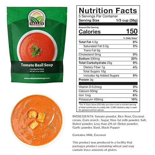 Miniatura 4 de Cubo de 10 bolsas de sopa de tomate y albahaca, 50 porciones  Suministro de alimentos de emergencia premium de 25 años de vida útil  Kits de comidas
