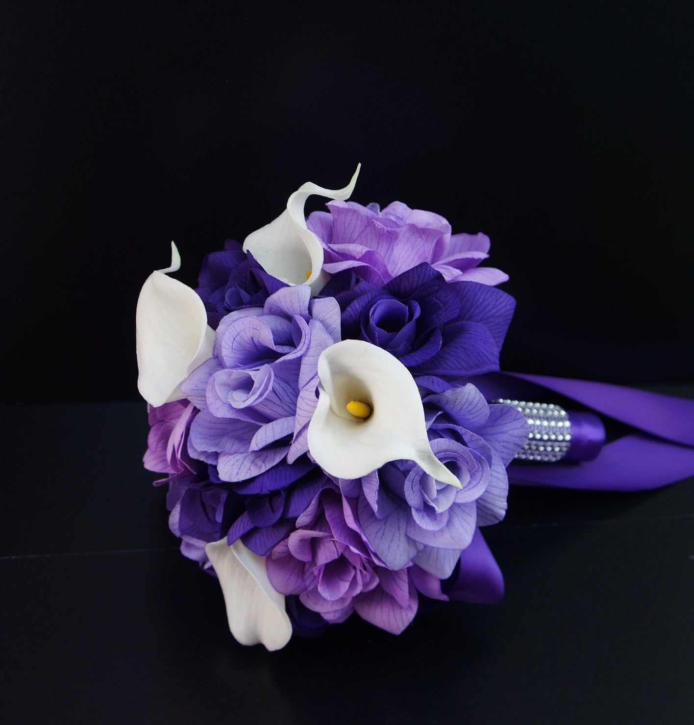 Angel Isabella Wedding Bouquet - Shades of Purple, Lavender with Real Touch Calla Lily