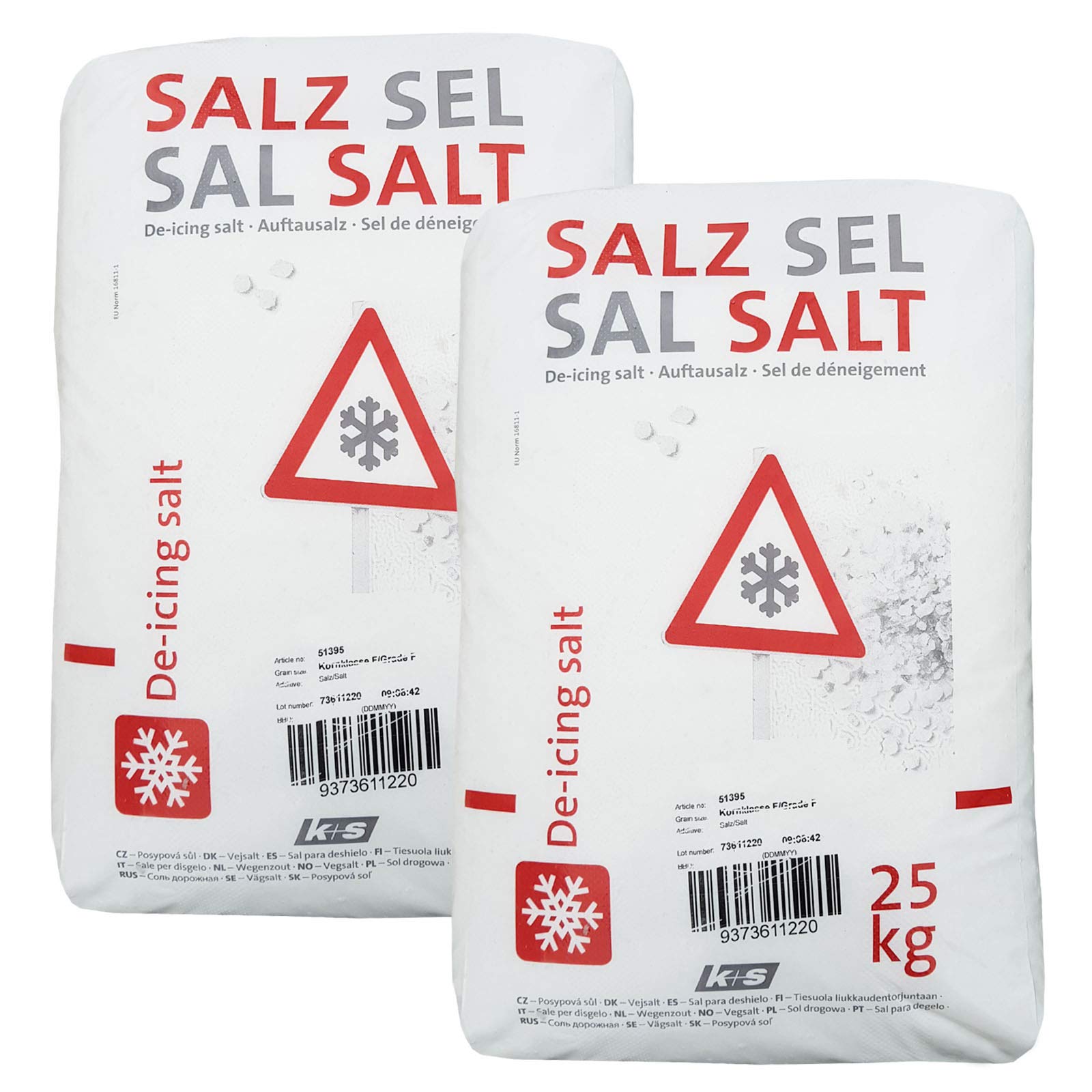 Streusalz Winterstreu Auftausalz| K+S Sackware a 25kg 2 Stück| Effektiv mit hoher Reinheit Feine & grobe Kristalle Schnelle & langanhaltende Tauwirkung