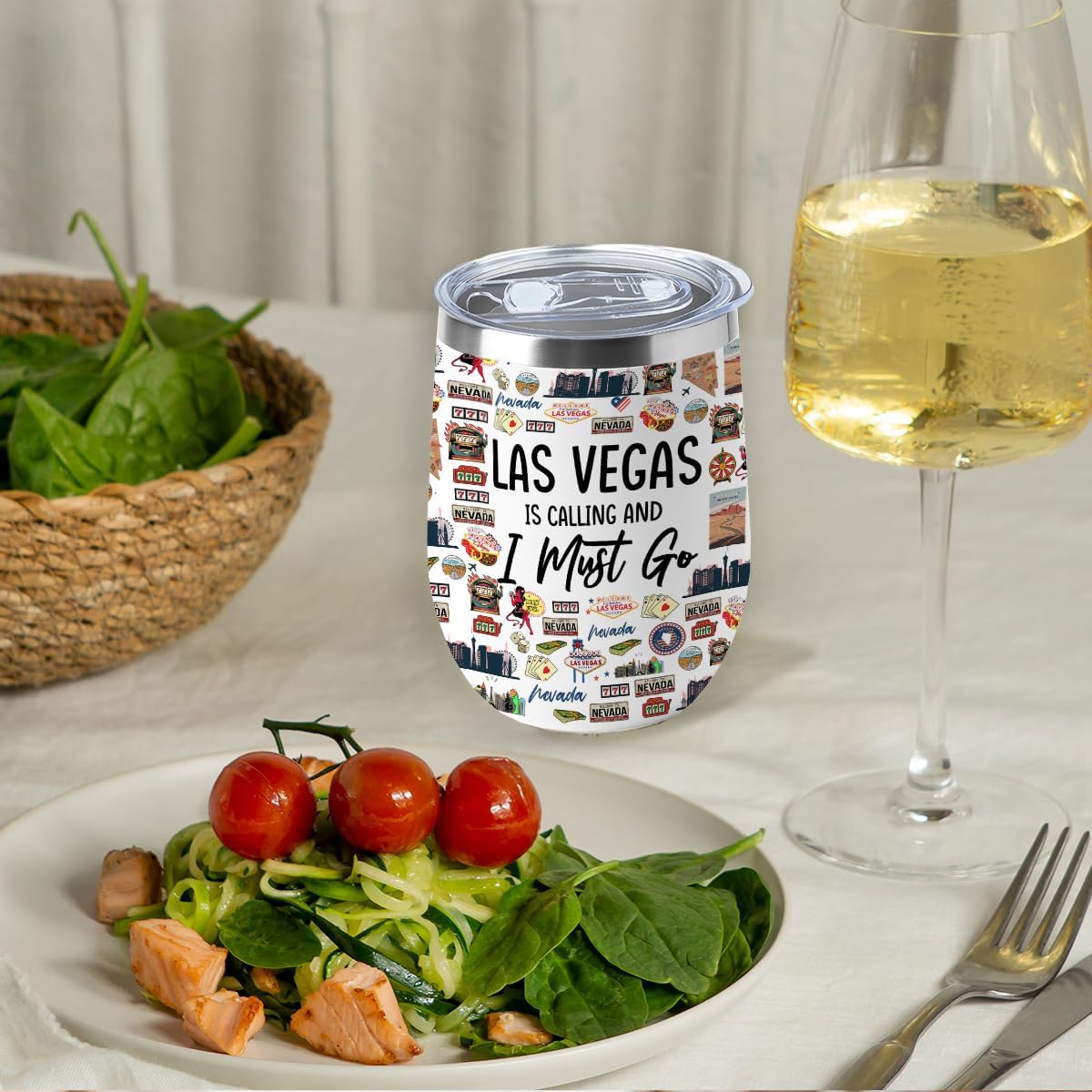 Las Vegas Souvenir Wine Tumbler 12 oz Insulated Wine Glass Cup with Lid Straw Vacuum Insulated Travel Cup,Travel Weekender Gifts for Women Sister Christmas Birthday Halloween Girls Trip Gifts Favors - Image 4