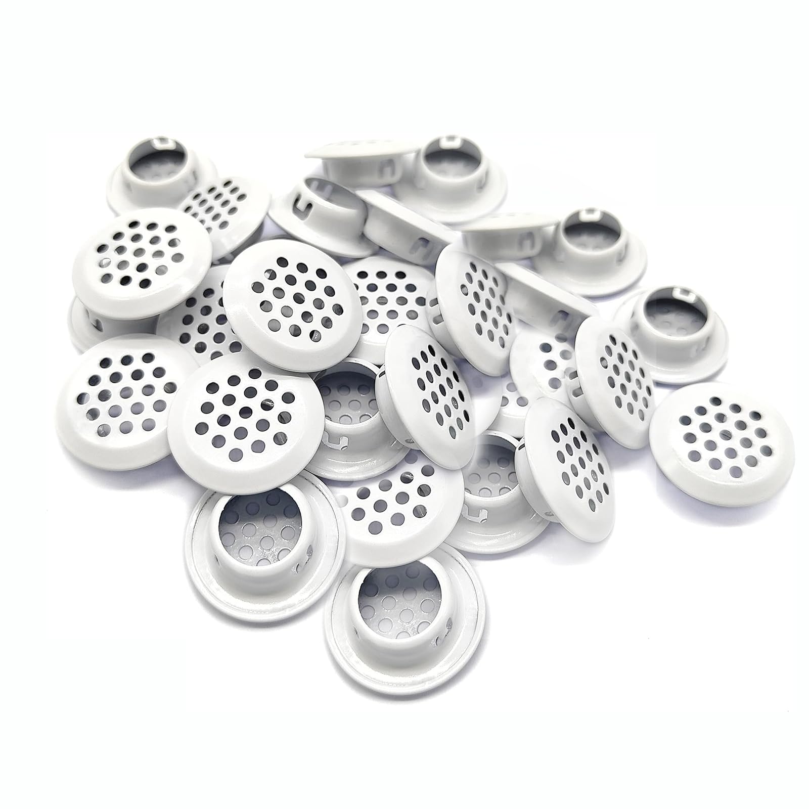 19mm/0.75” Round Air Vent, Circular Soffit Vent，Stainless Steel Mesh Hole Louver, for Kitchen, Bathroom, Cabinet and Wardrobe（50Pcs, White）