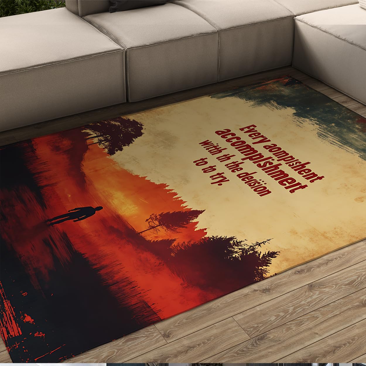 Inspirujący styl, 90 x 180 cm, dywanik, niskie runo, zmywalny, motywacyjny zachód słońca, krajobraz, mata podłogowa do salonu, biura, składana