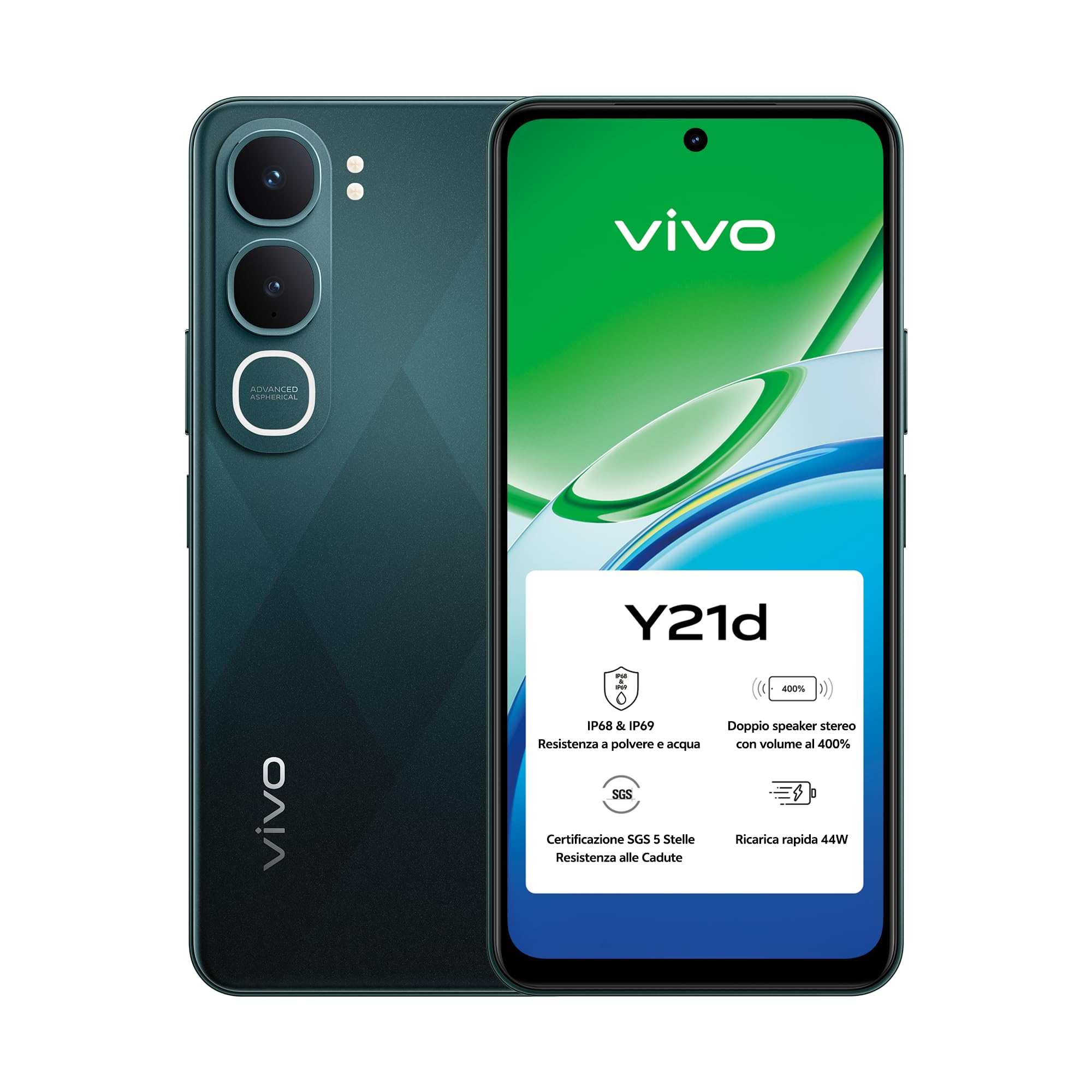 vivo Y21d, smartphone 4 GB di RAM + 256 GB ROM, fotocamera principale da 50 MP, 6,68" HD+ 90 Hz, batteria da 6500 mAh, ricarica rapida 44 W, IP68 e IP69, doppio altoparlante, doppia SIM,NFC